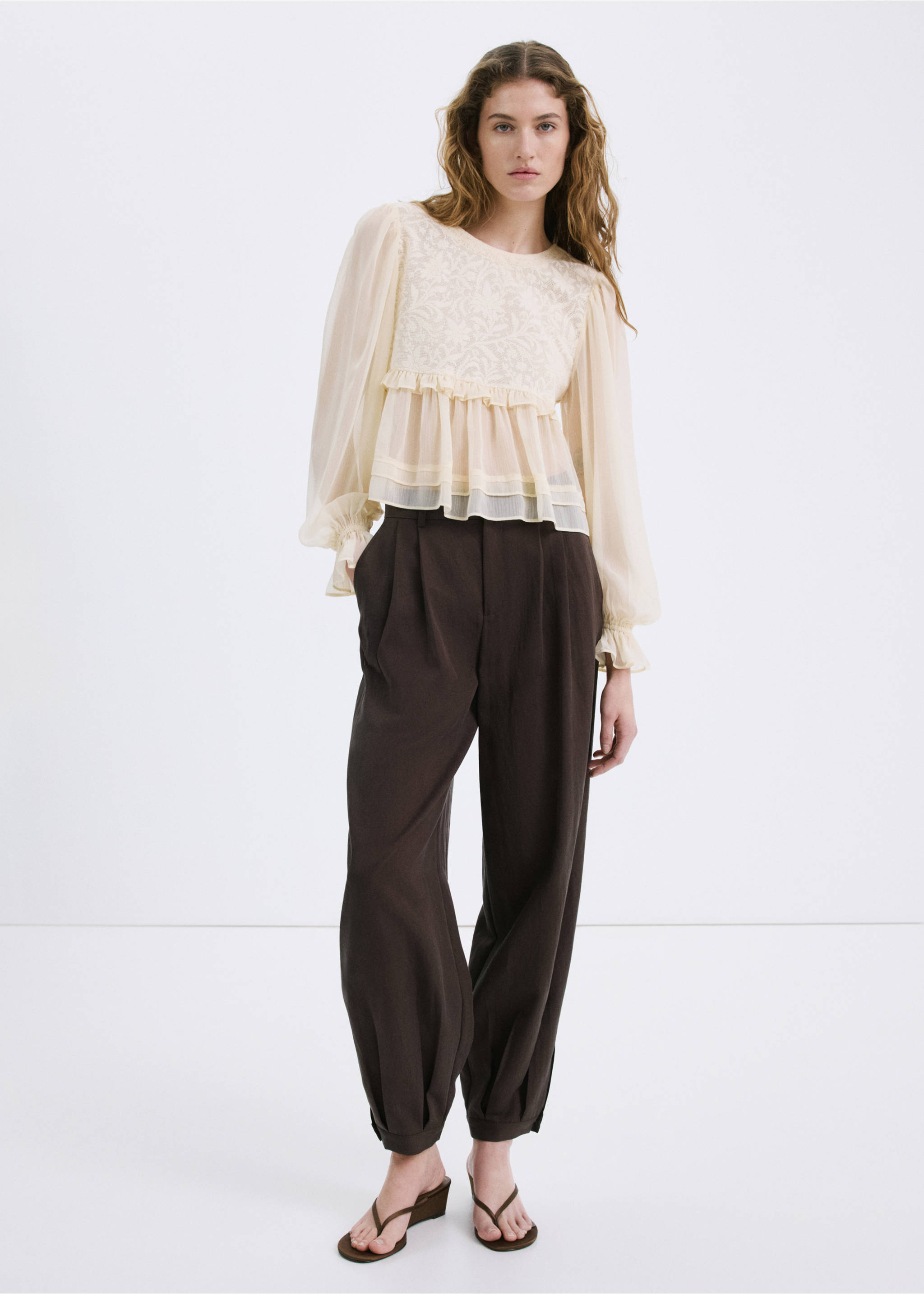 Lace contrast shirt - General plane, Yellow. Ref: 27047146-00.