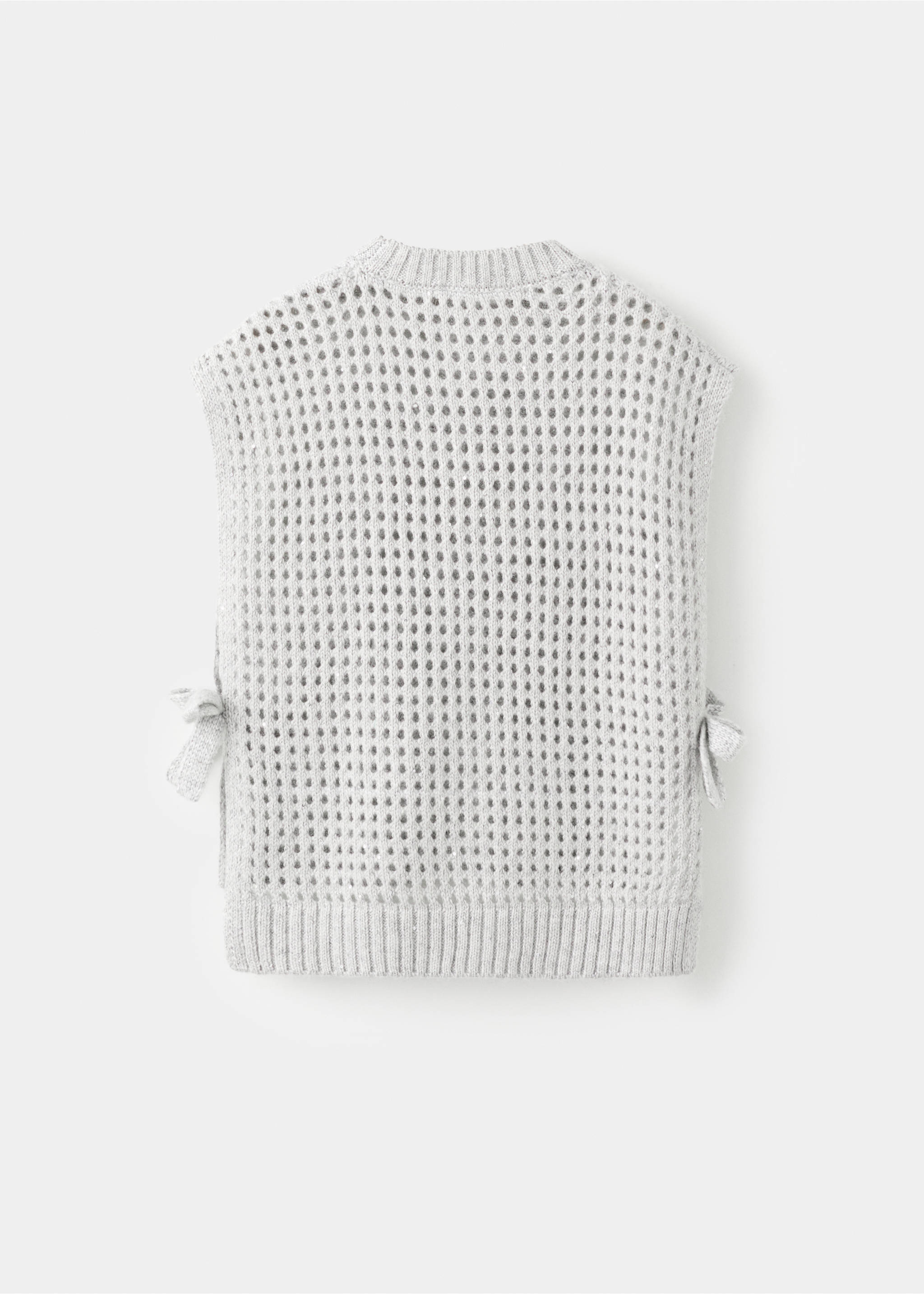 Back view of a grey knitted vest with an openwork pattern and side ties., Light/Pastel Grey. Ref: 27051180-00.