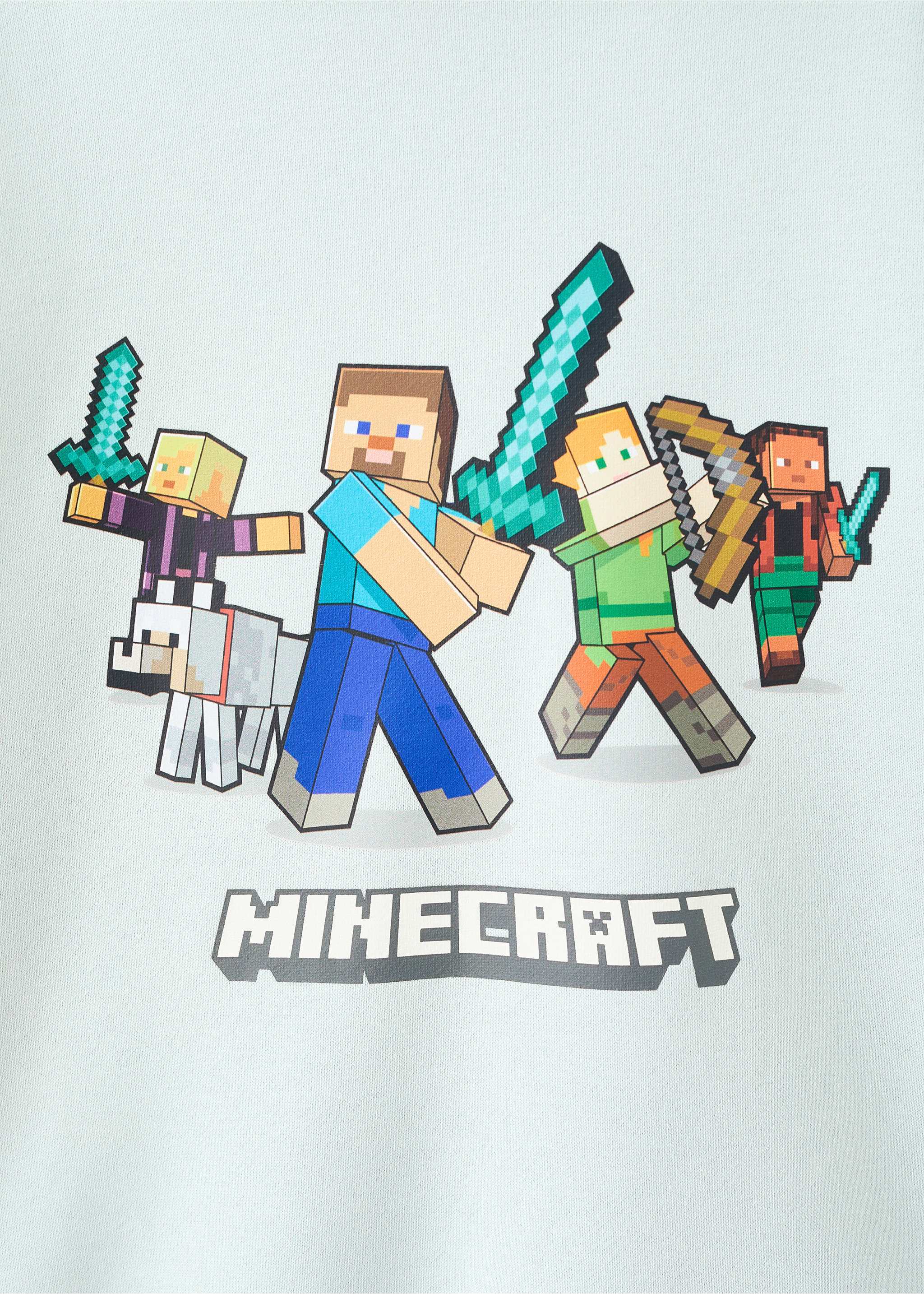 Light blue sweatshirt with a Minecraft graphic print., Aqua Green. Ref: 27051187-00.