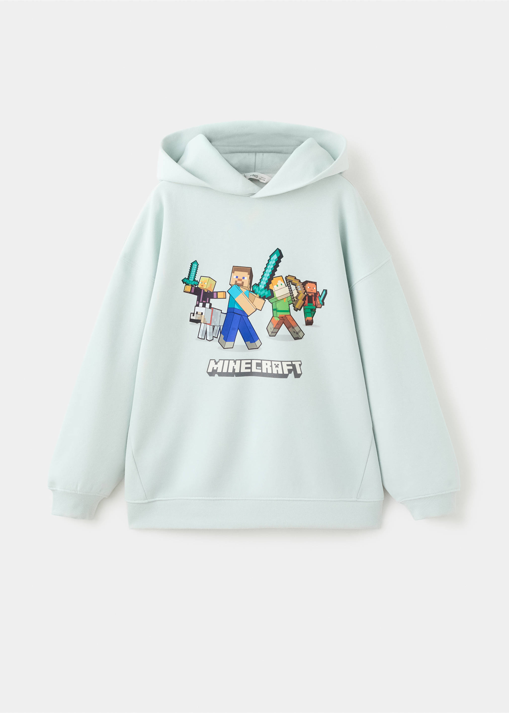 Light mint green kids' Minecraft graphic hoodie with a relaxed fit., Aqua Green. Ref: 27051187-00.