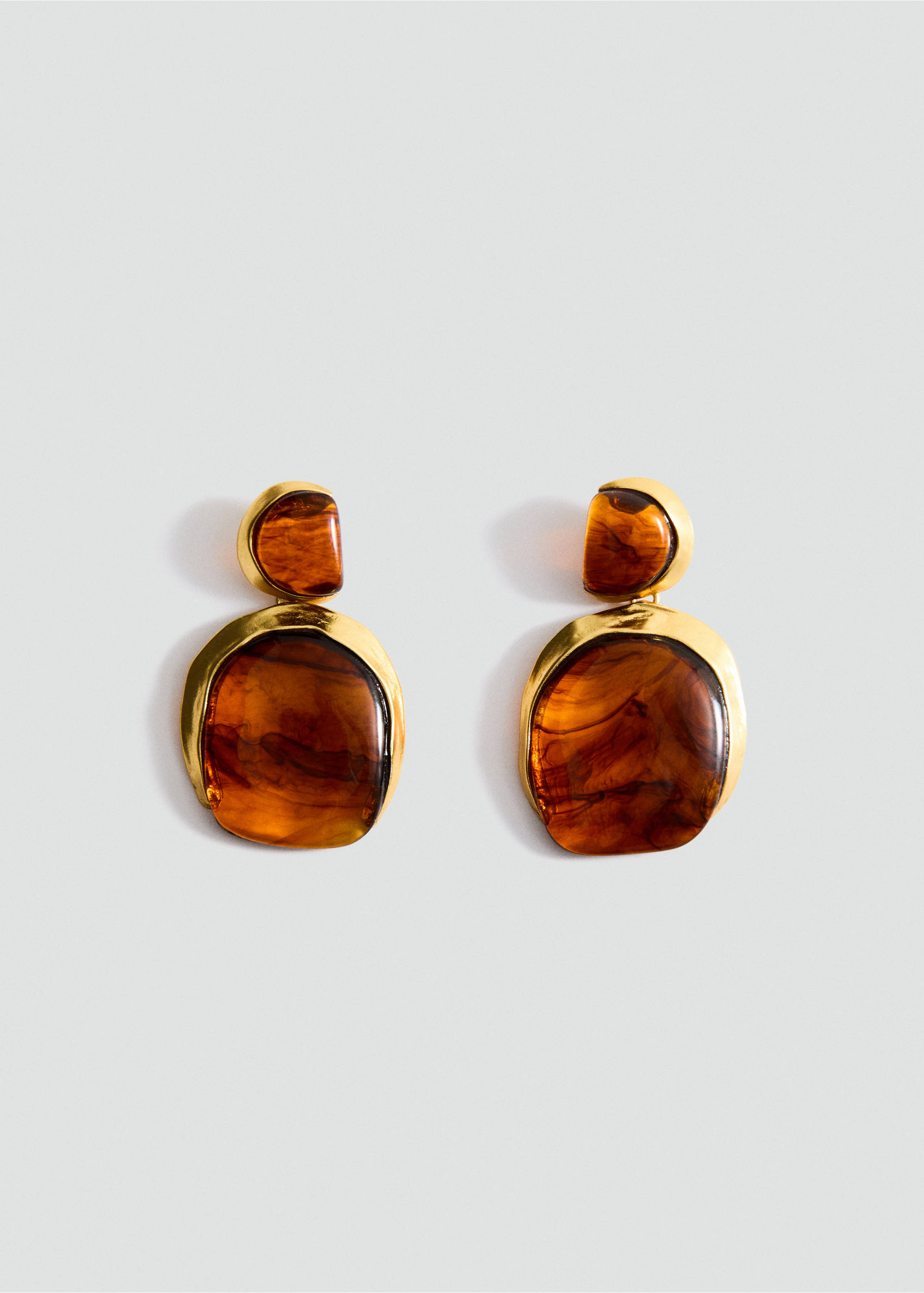 Amber tortoiseshell resin earrings in a gold-toned metal setting., Gold. Ref: 27051292-00.