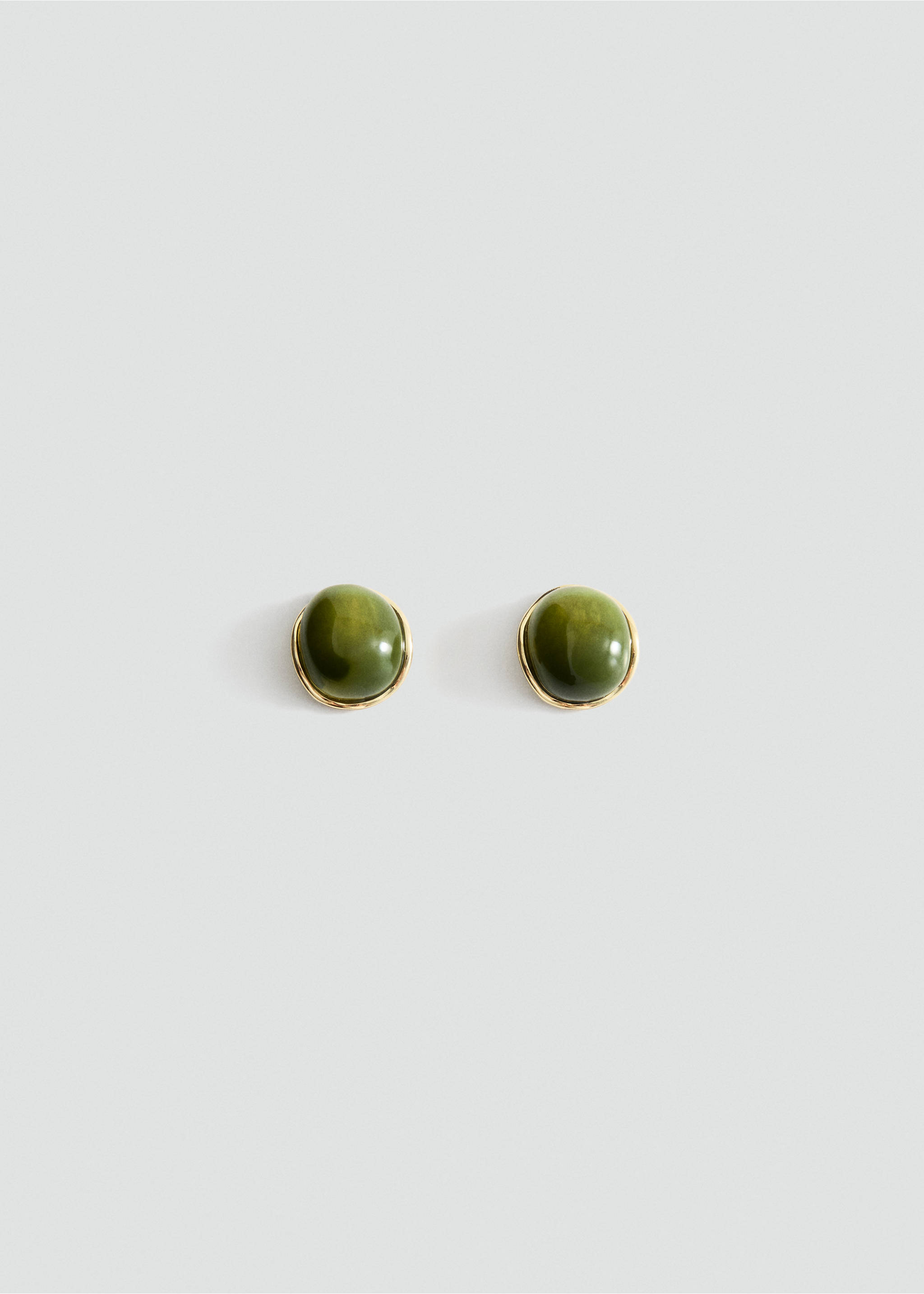 Round olive green earrings with a gold-toned metal setting., Gold. Ref: 27052926-00.