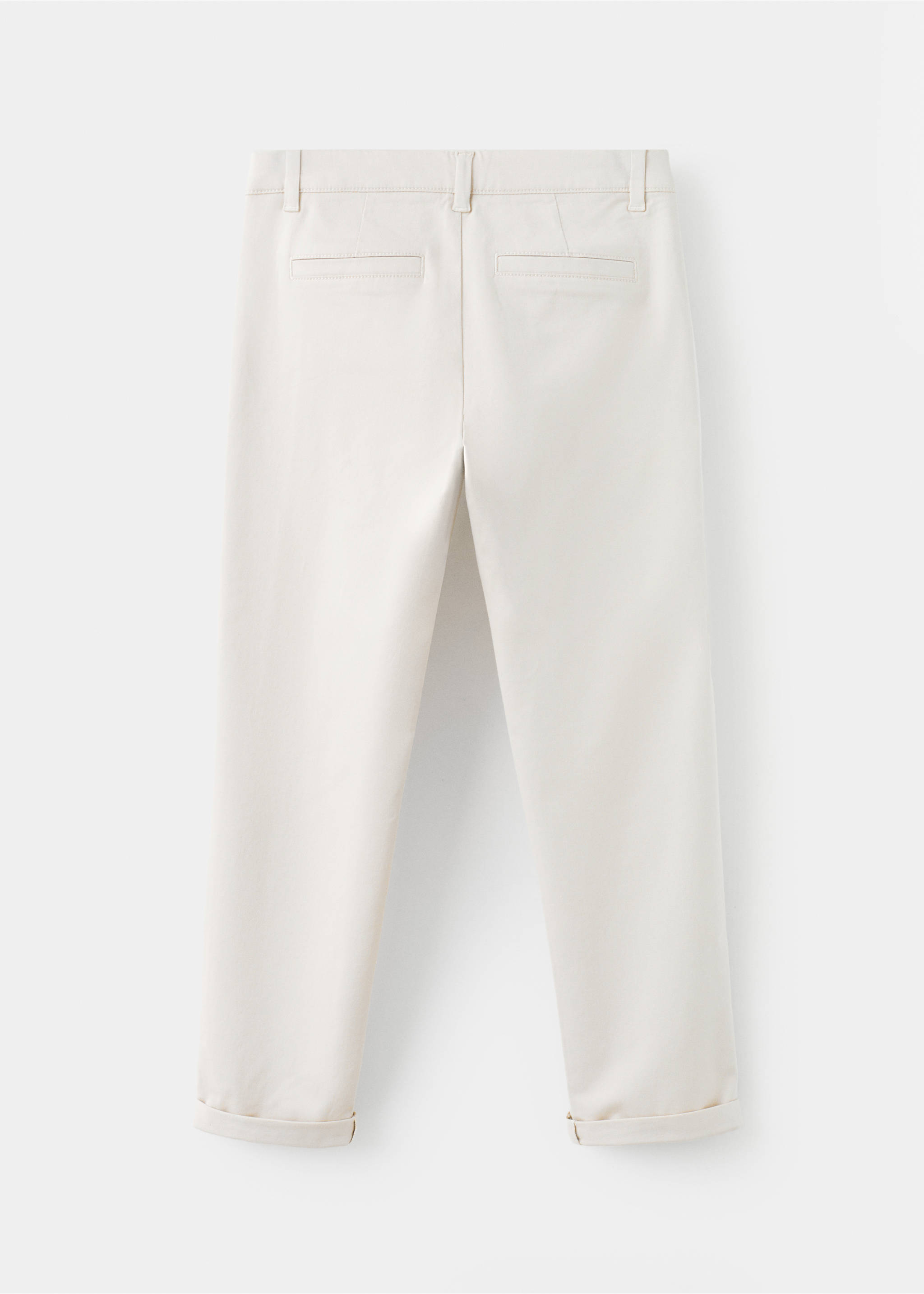 Off-white children's trousers, back view with rolled cuffs and back pockets., Ice Grey. Ref: 27054403-00.