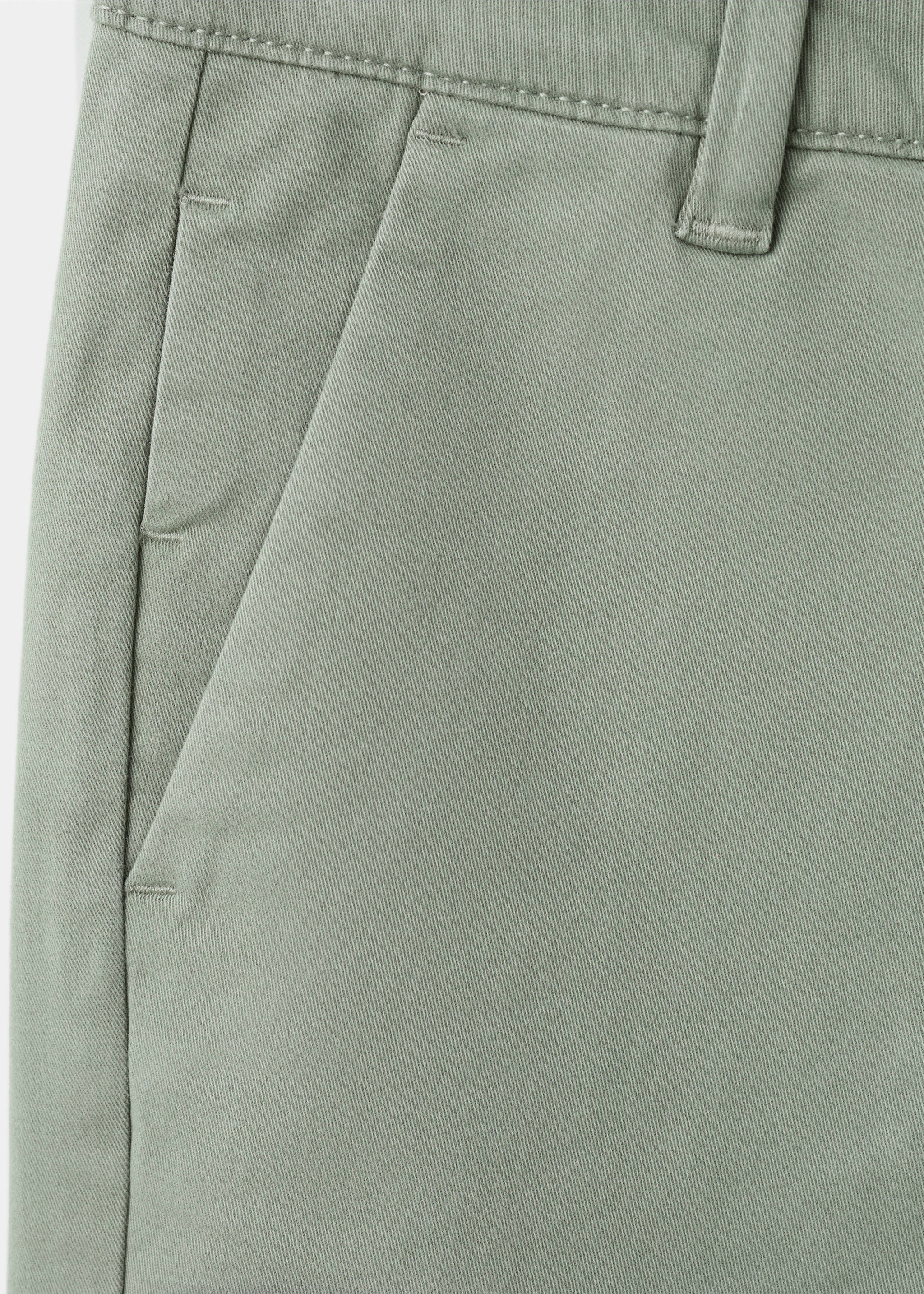 Sage green trousers fabric detail showing pocket and belt loop., Khaki. Ref: 27054403-00.
