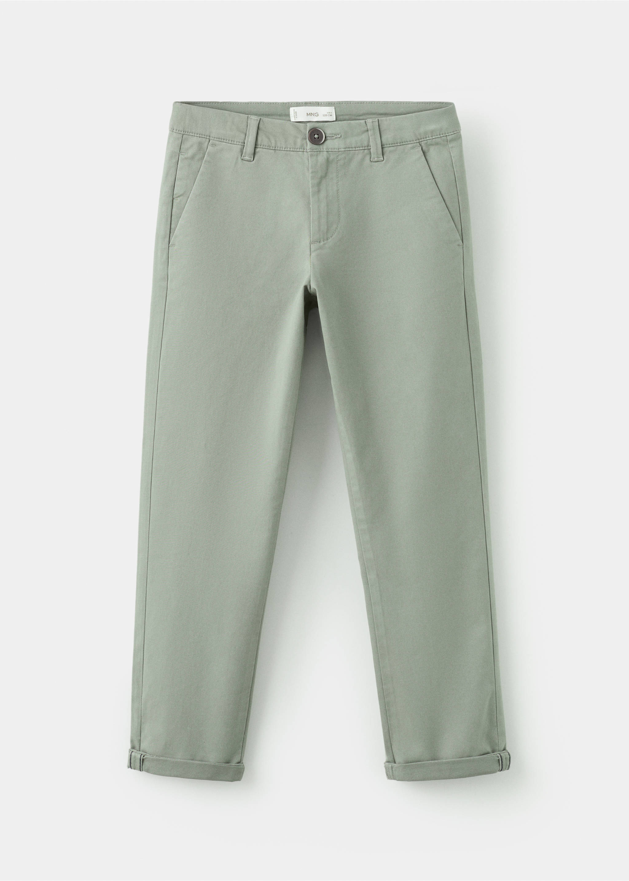 Sage green straight-leg trousers with cuffed hems., Khaki. Ref: 27054403-00.