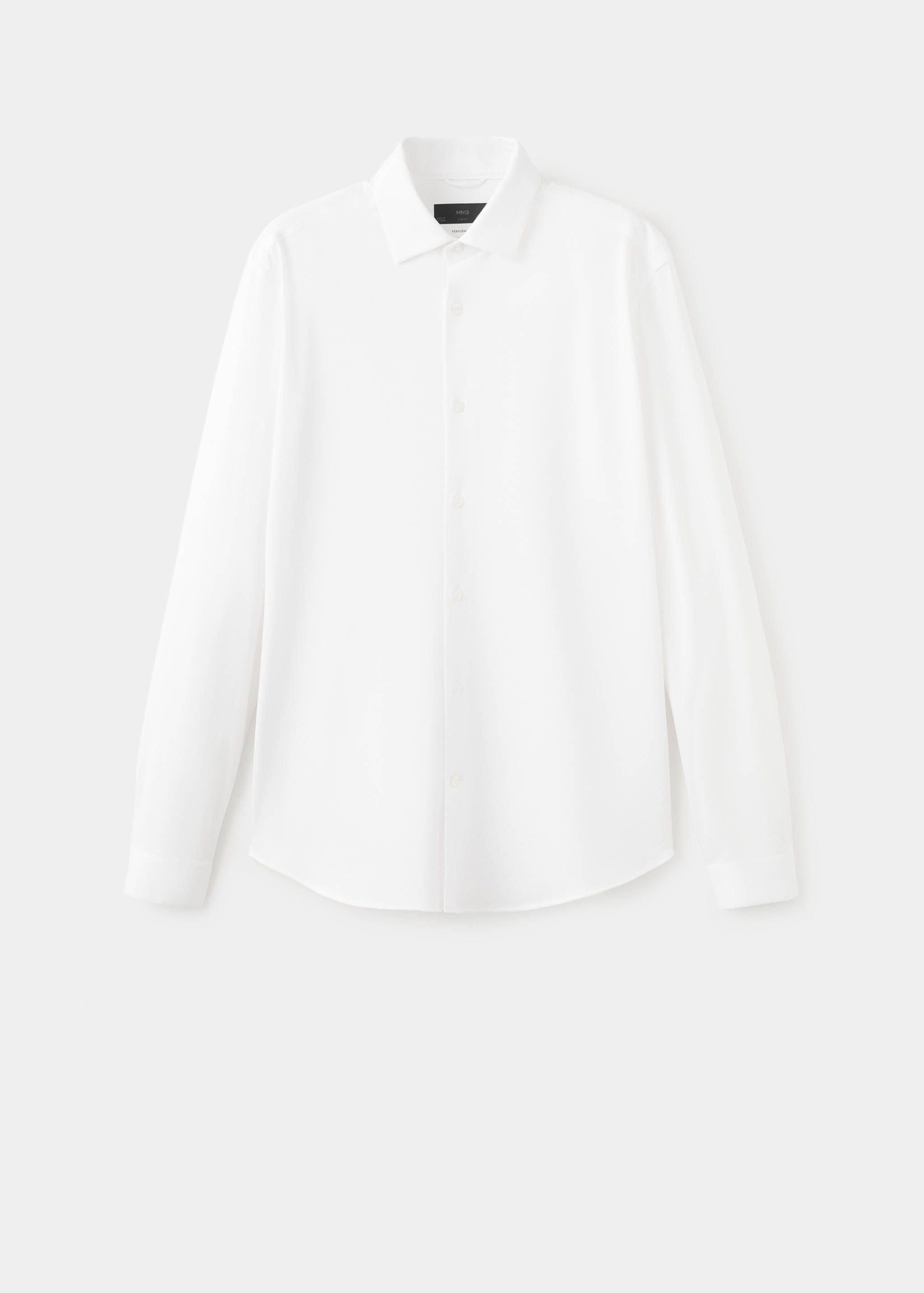 White long-sleeve shirt with a classic collar and button-down placket.