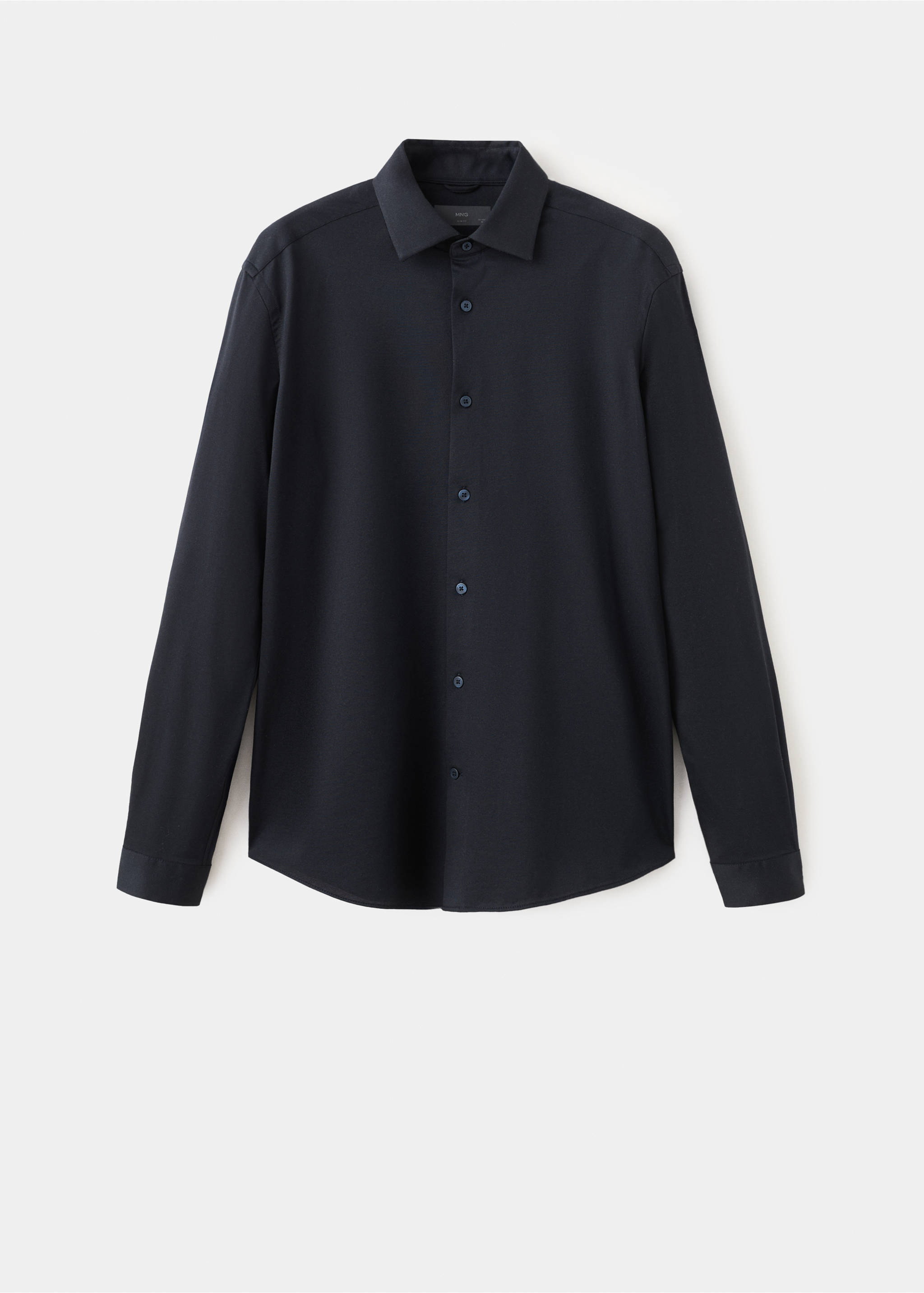 Dark blue long-sleeved shirt with a classic collar and button placket., Navy. Ref: 27054422-00.