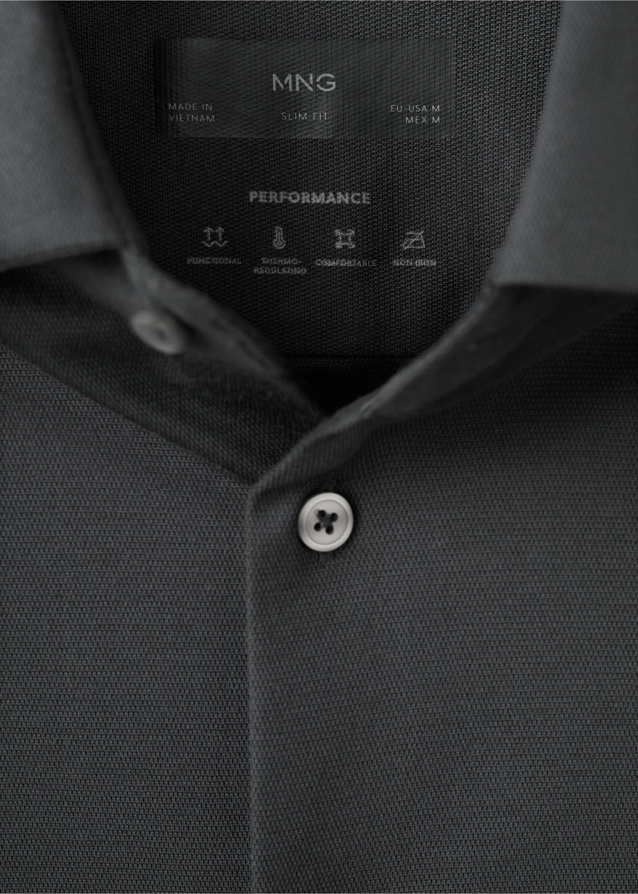 Dark grey slim fit performance shirt collar detail., Charcoal. Ref: 27054422-00.