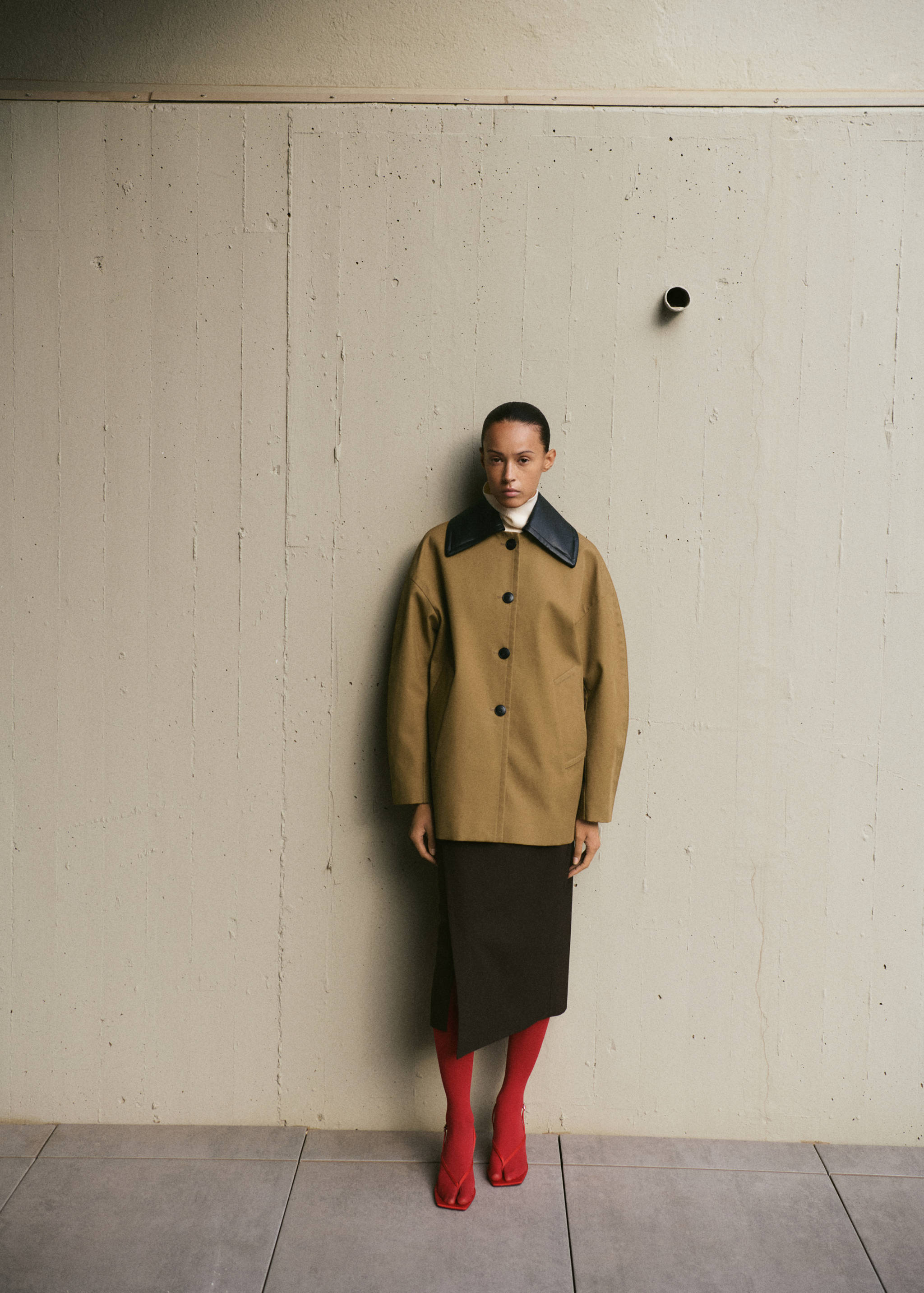 Faux leather effect trench coat - General plane