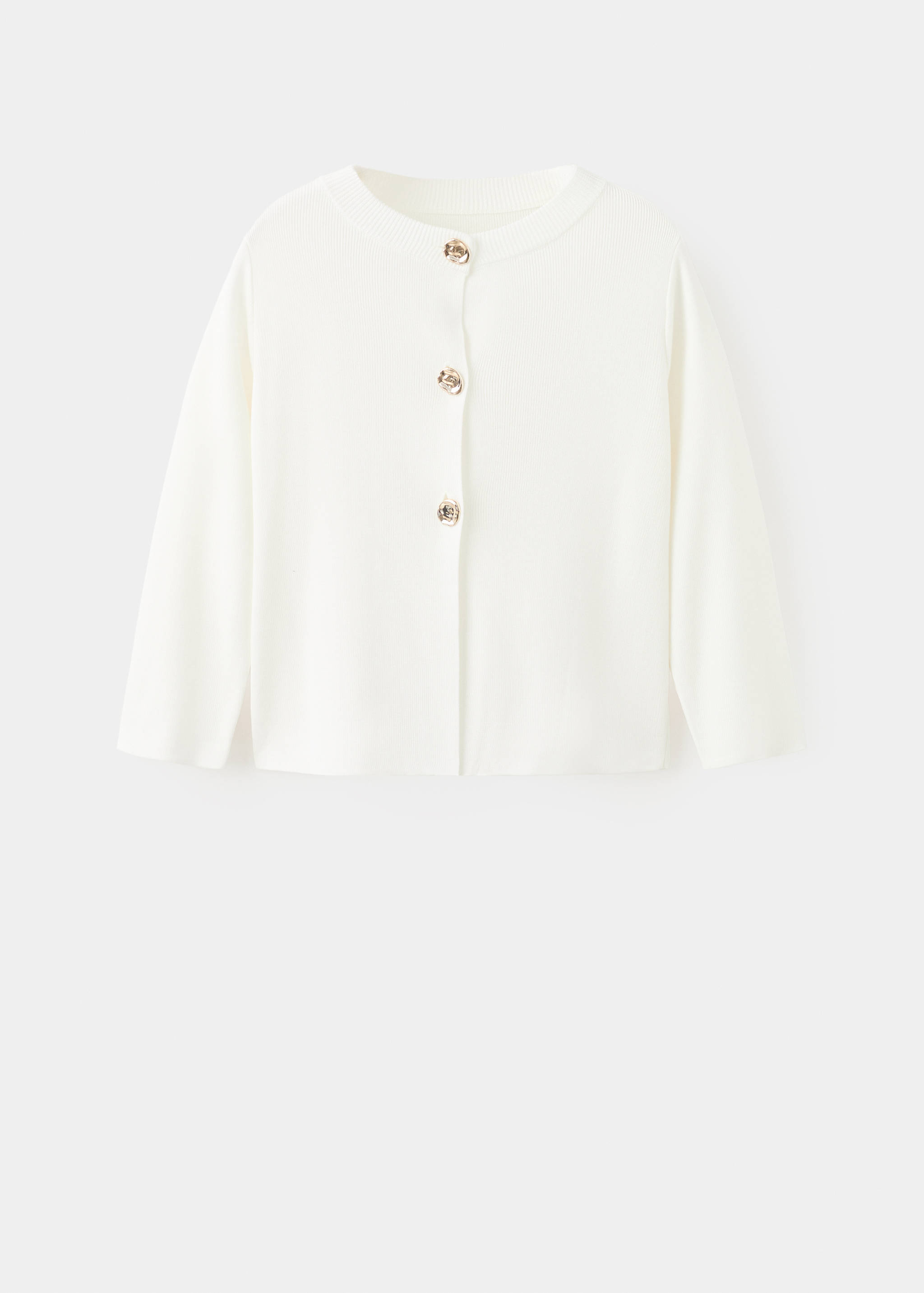 Cream cardigan with a round neckline and gold-toned button fastening.