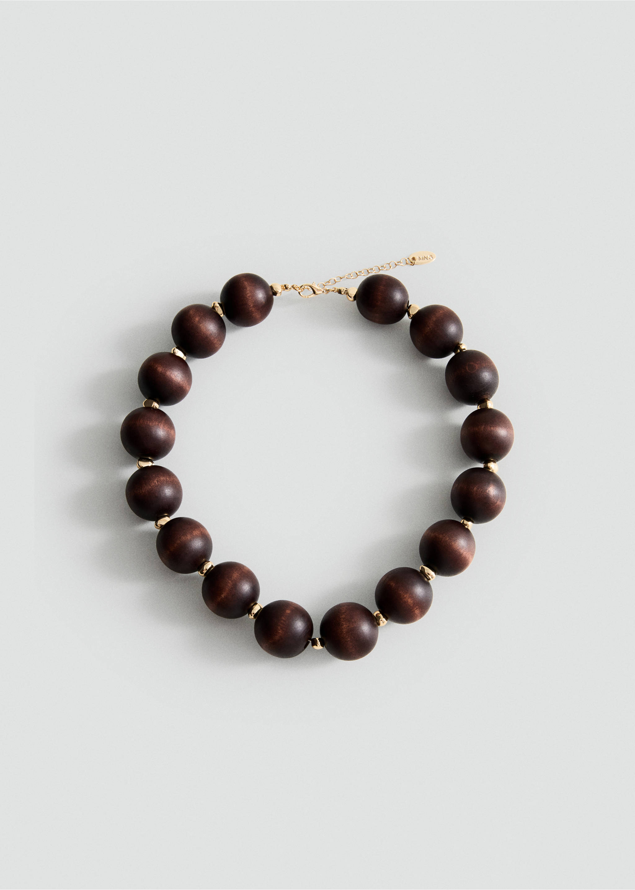 Dark brown wooden bead collar necklace with small gold-toned metal spacers., Brown. Ref: 27055987-00.