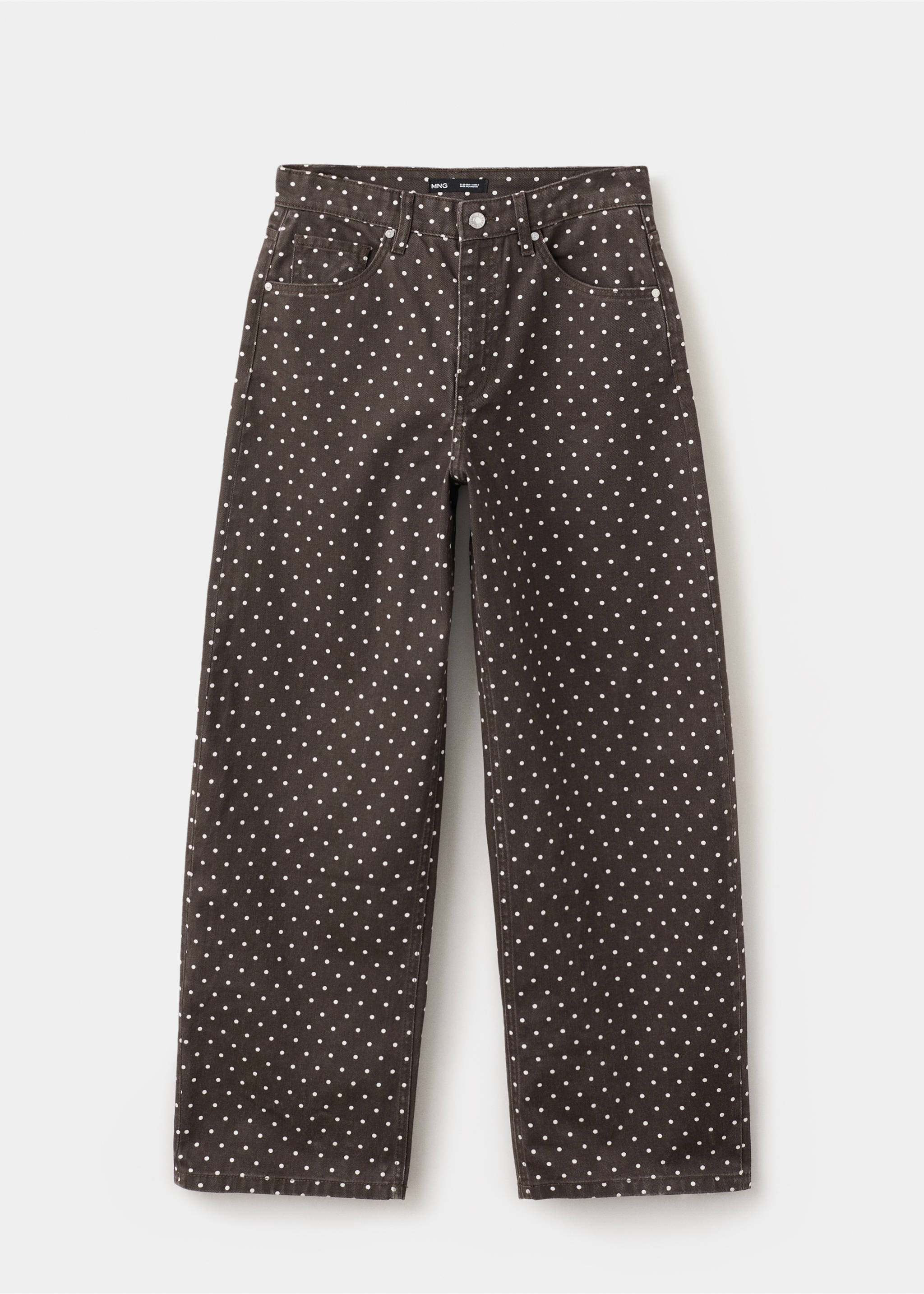Dark grey polka dot denim trousers with a straight-leg cut., Chocolate. Ref: 27057159-00.