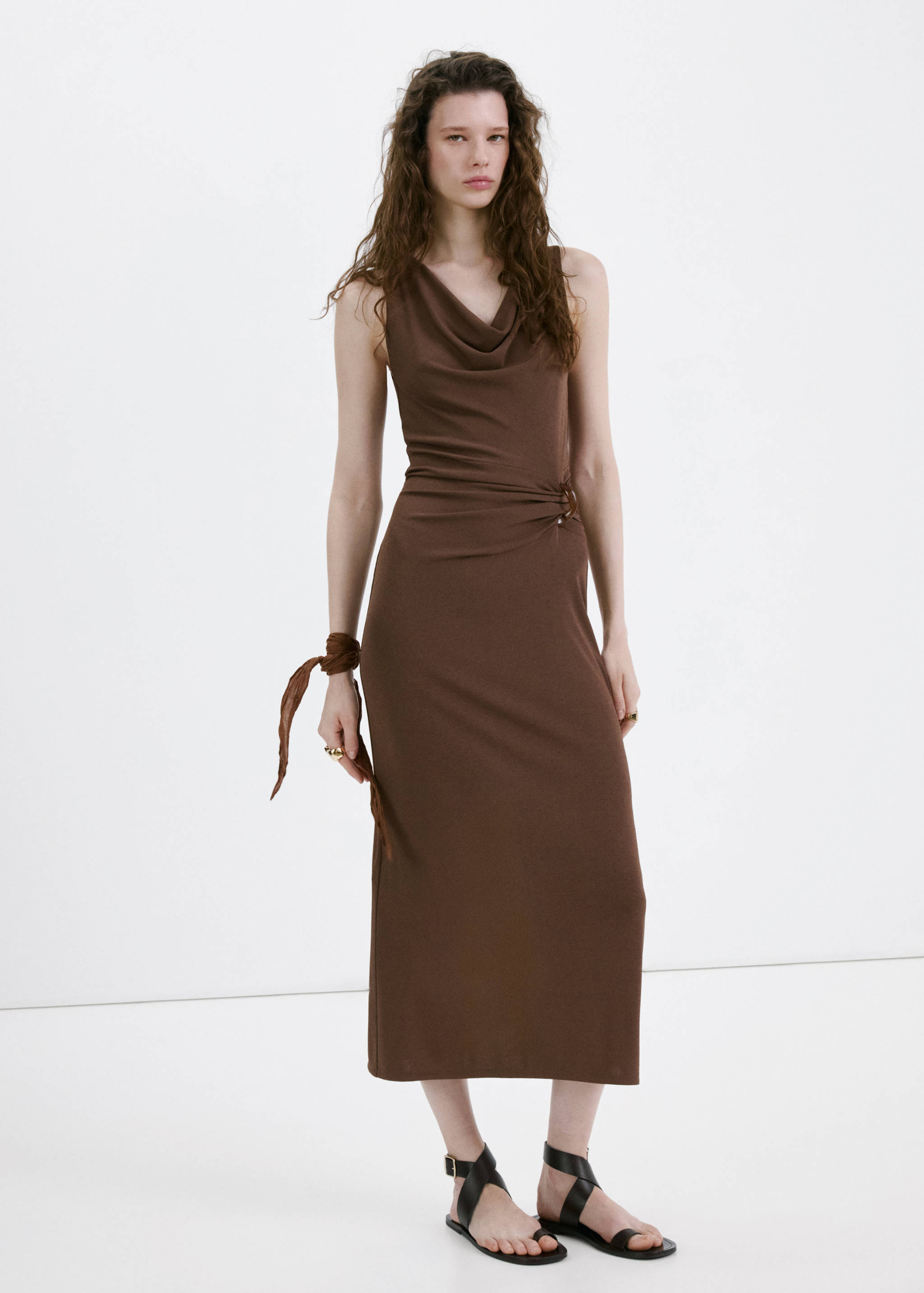 Draped neck dress with side ruching - General plane