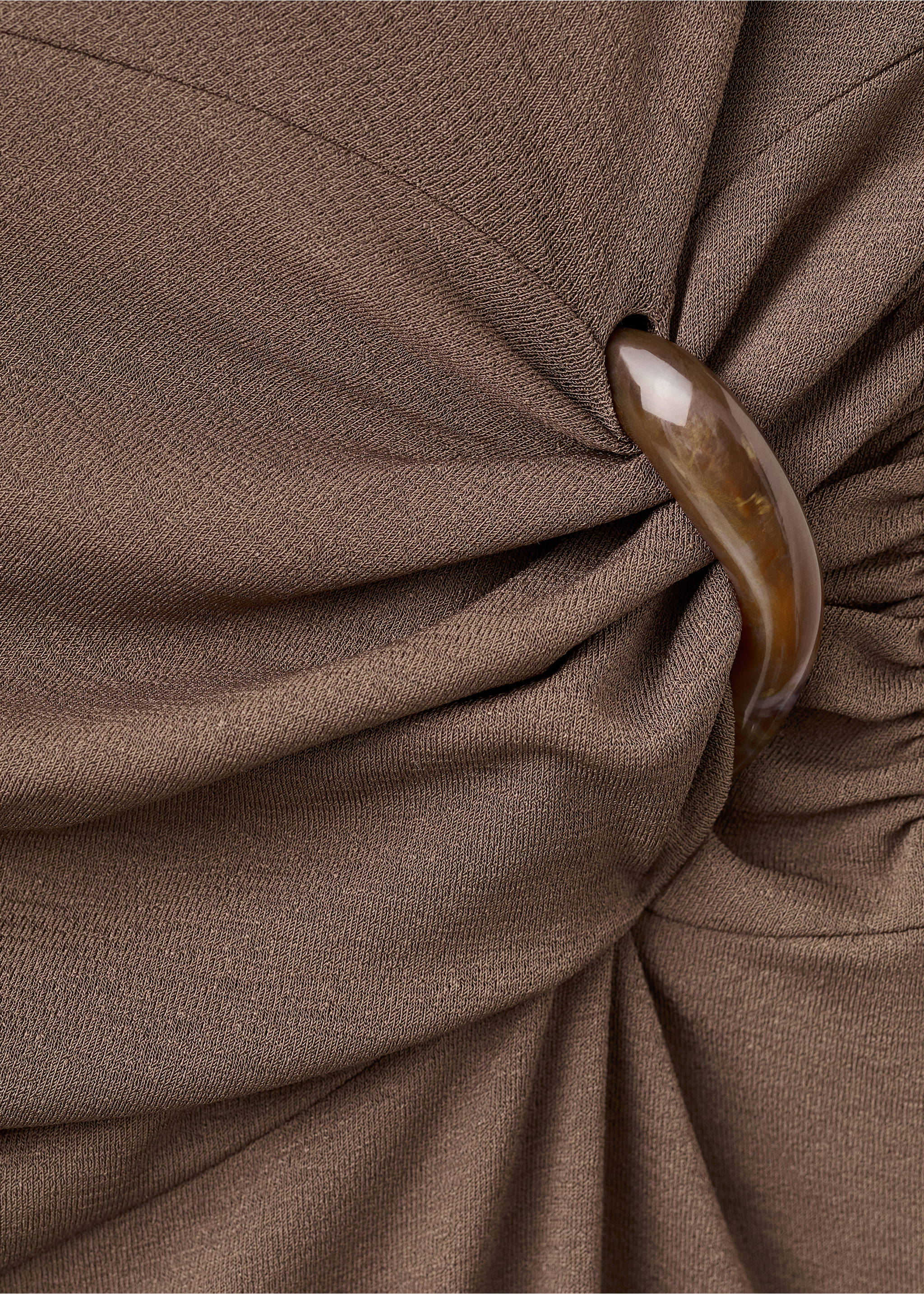 Draped neck dress with side ruching - Details of the article 0, Brown. Ref: 27059069-00.