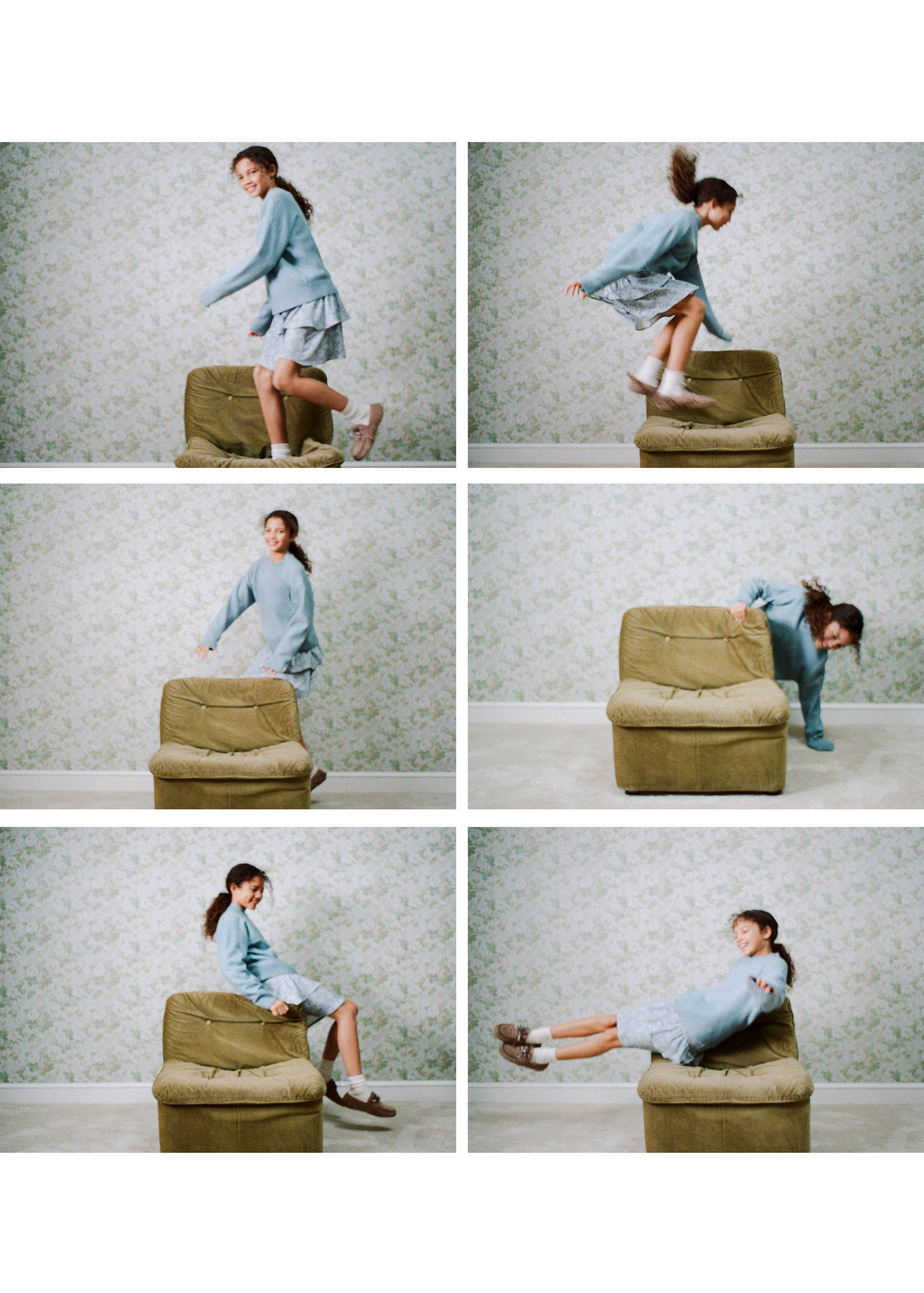 Light blue jersey worn by a girl moving around an armchair., Aqua Green. Ref: 27061179-00.