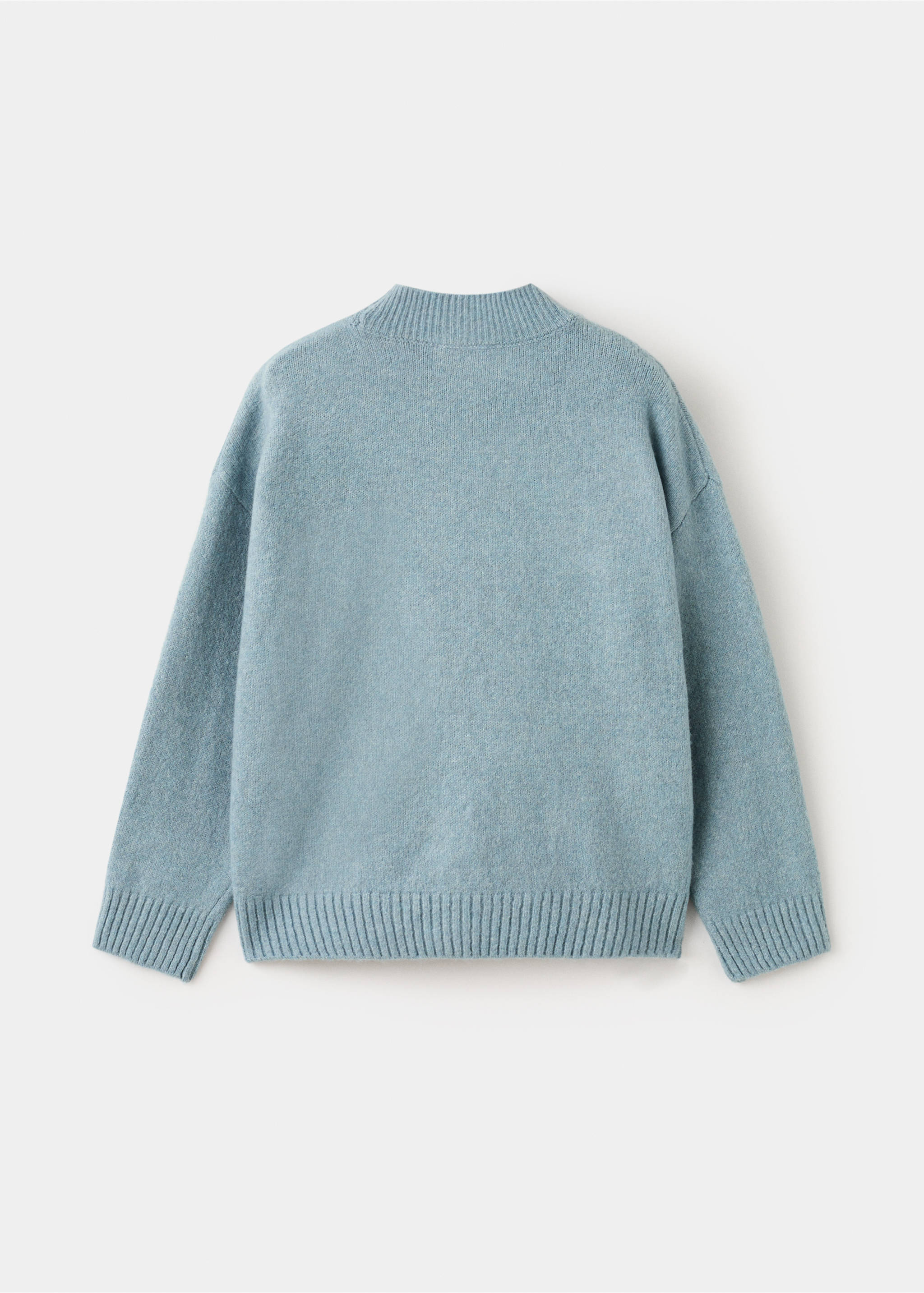 Light blue knitted jersey sweater shown from the back with a high neckline., Aqua Green. Ref: 27061179-00.