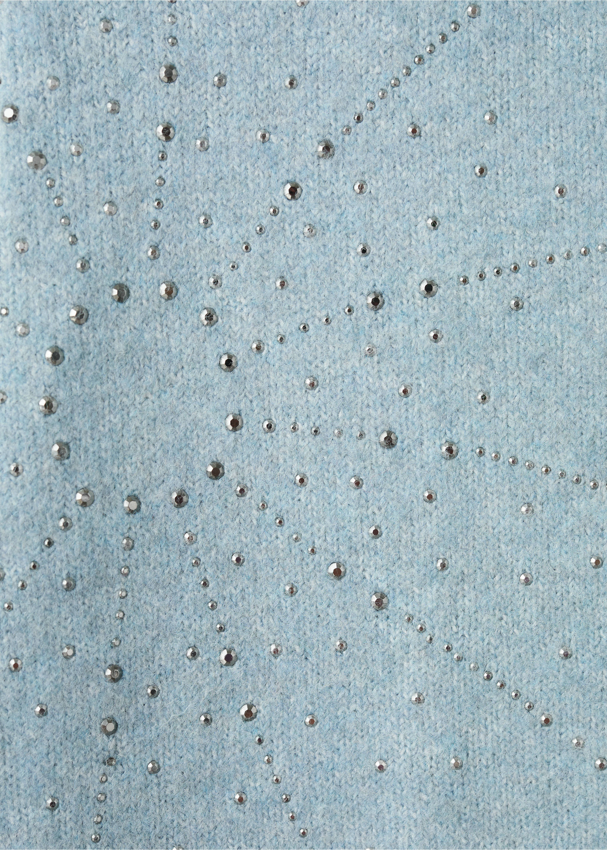 Blue knitted sweater detail with silver studs., Aqua Green. Ref: 27061179-00.