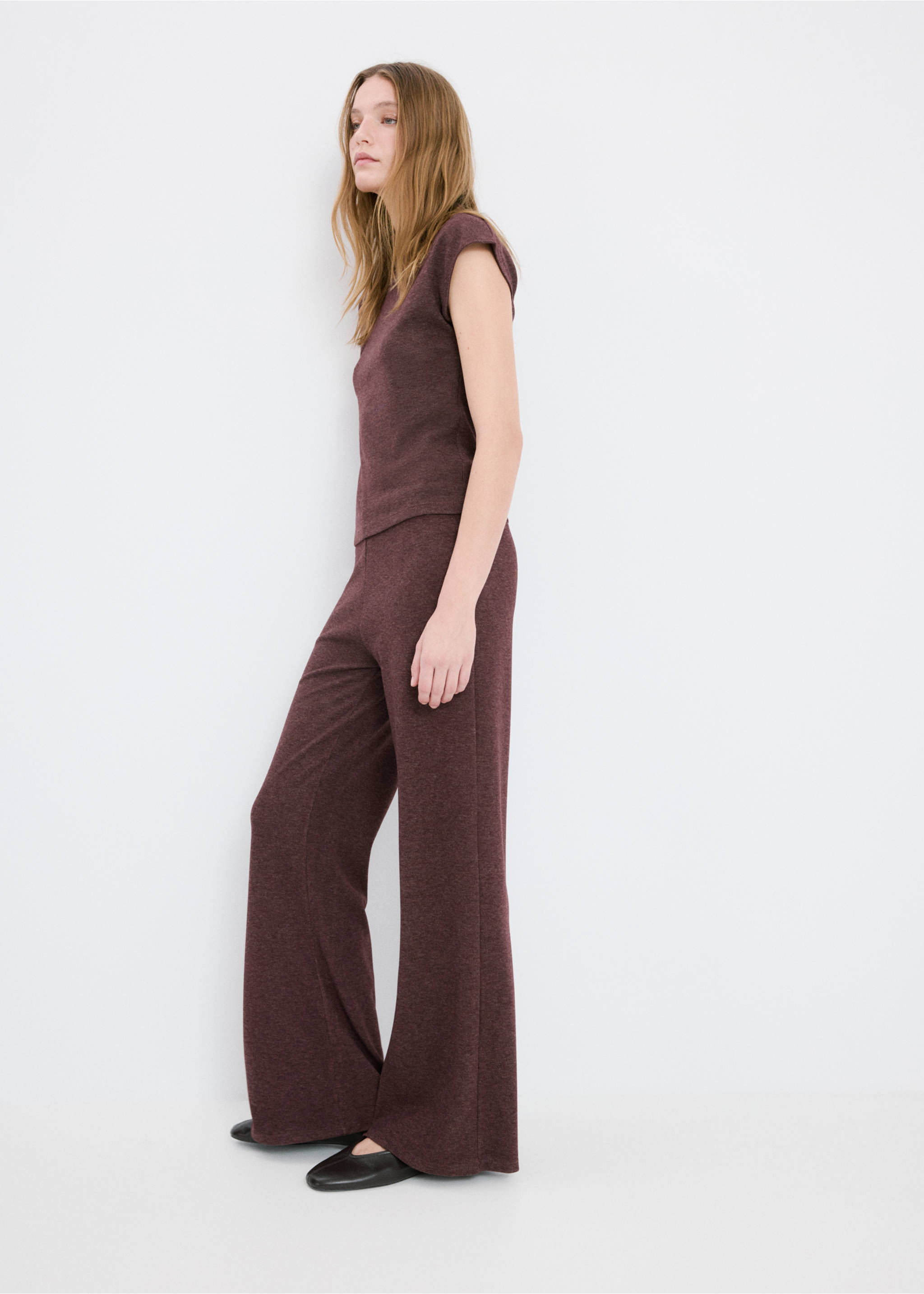 Knitted trousers with elastic waistband - General plane, Burgundy. Ref: 27061252-00.