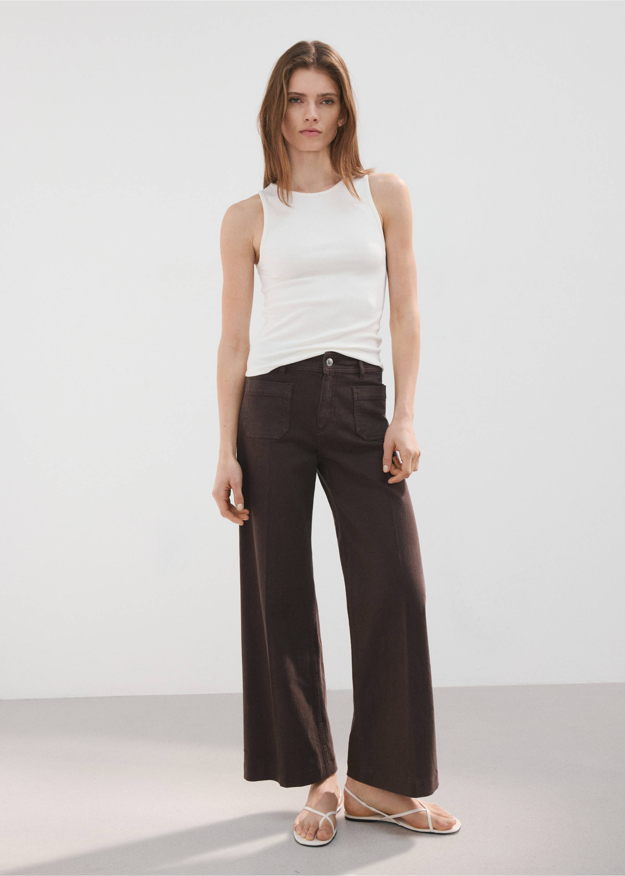 Wide leg jeans with pockets - General plane, Chocolate. Ref: 27061322-00.