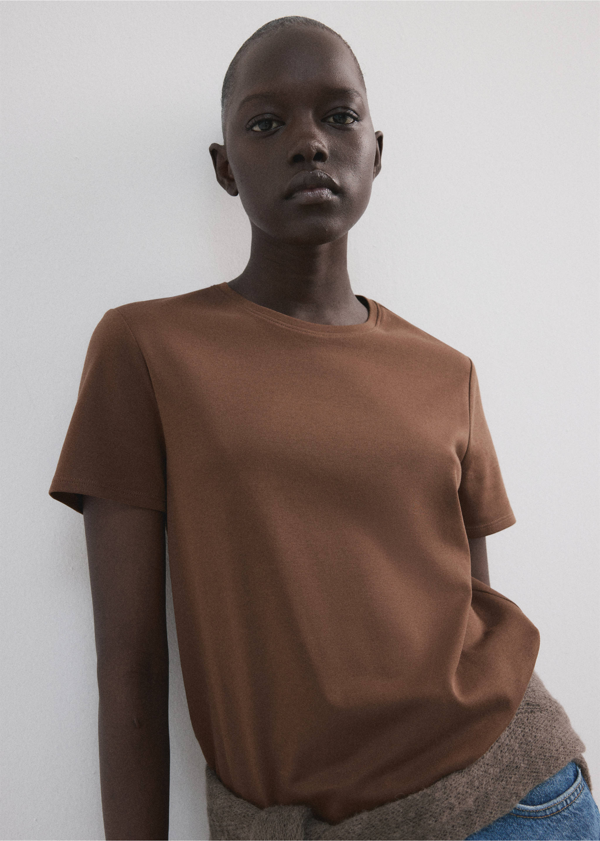 Short-sleeved cotton t-shirt - Medium plane, Brown. Ref: 27063312-00.