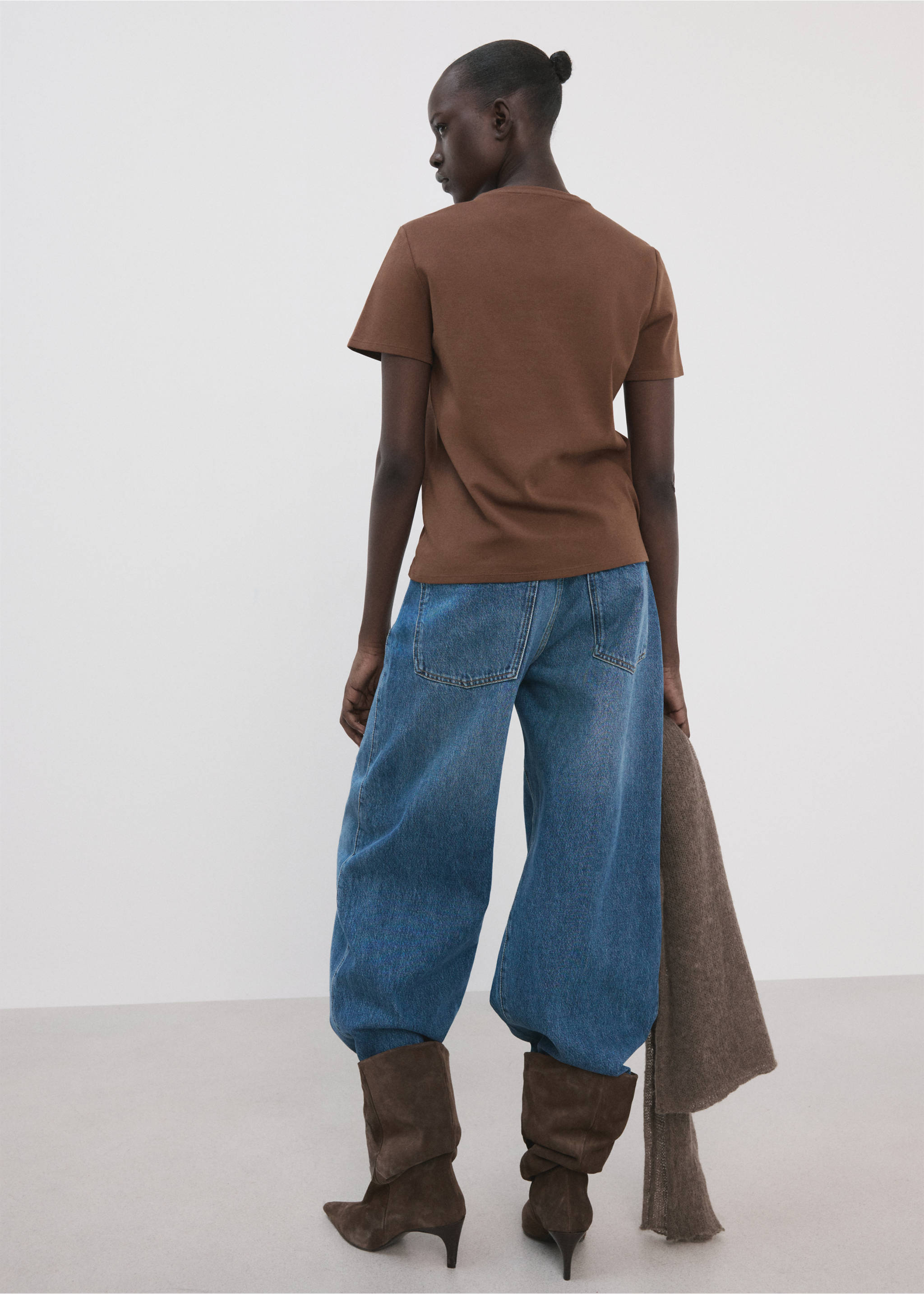 Short-sleeved cotton t-shirt - Reverse of the article, Brown. Ref: 27063312-00.
