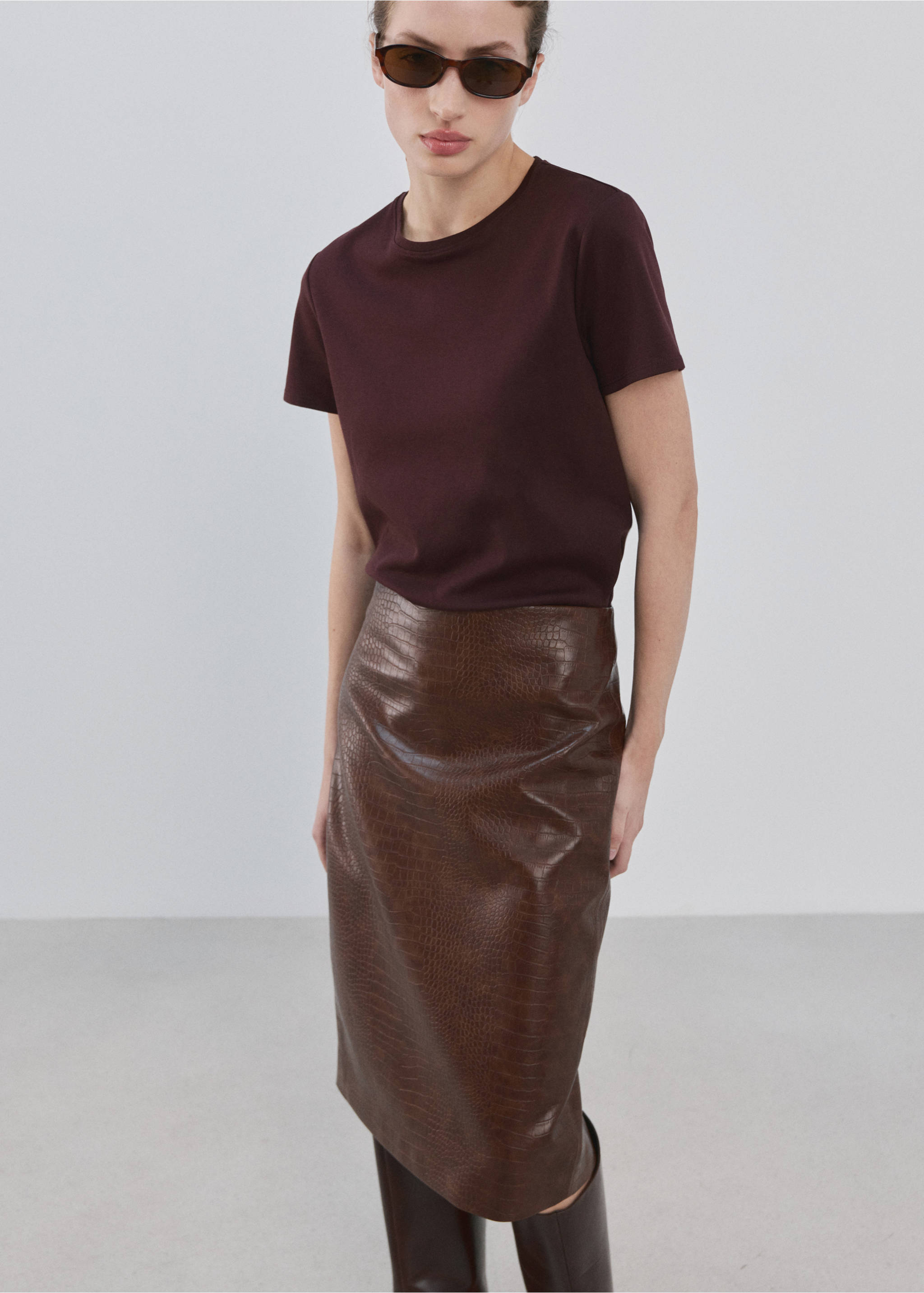 Short-sleeved cotton t-shirt - Medium plane, Burgundy. Ref: 27063312-00.