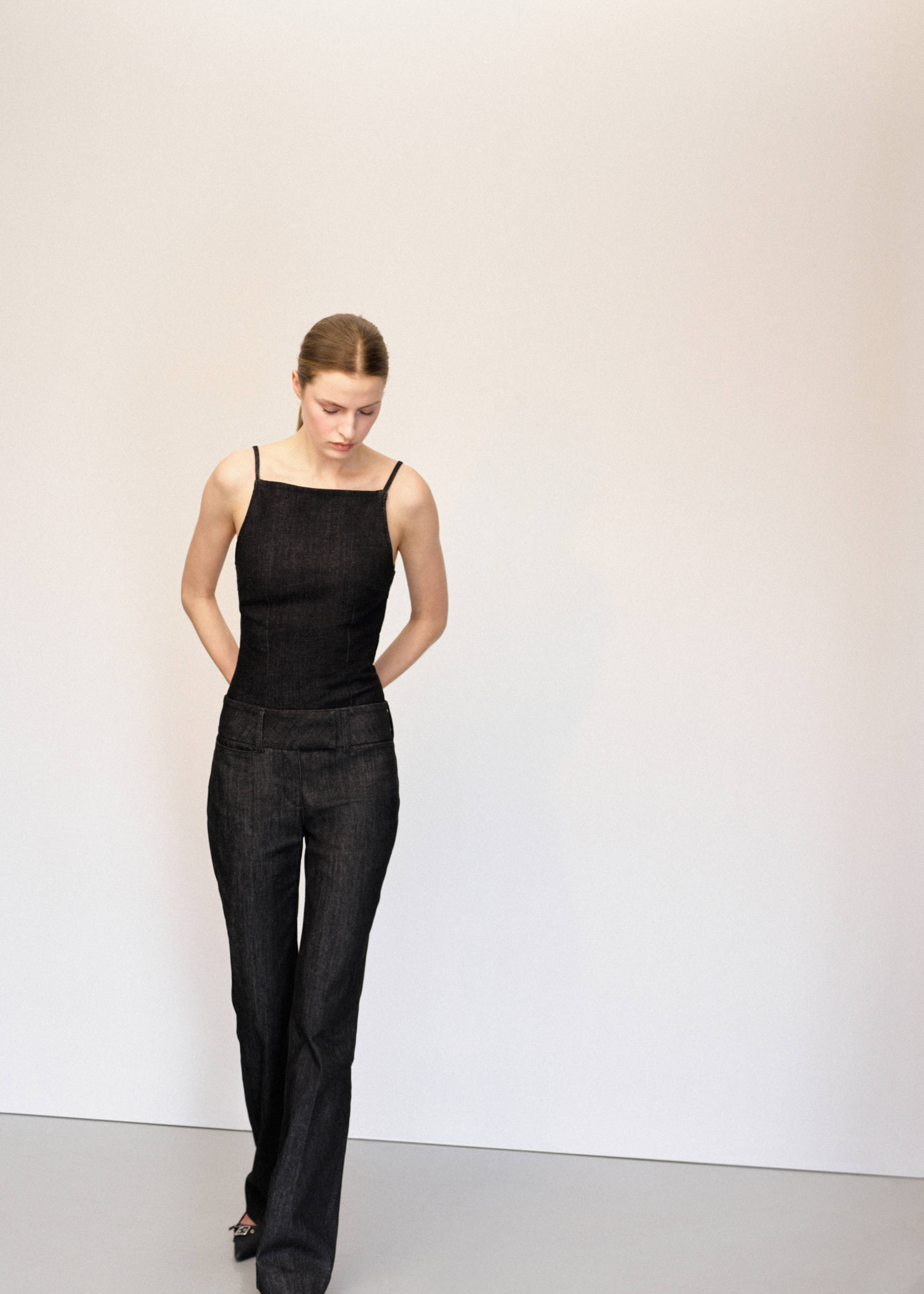 Dark denim square-neck camisole top and matching trousers., Black. Ref: 27063329-00.