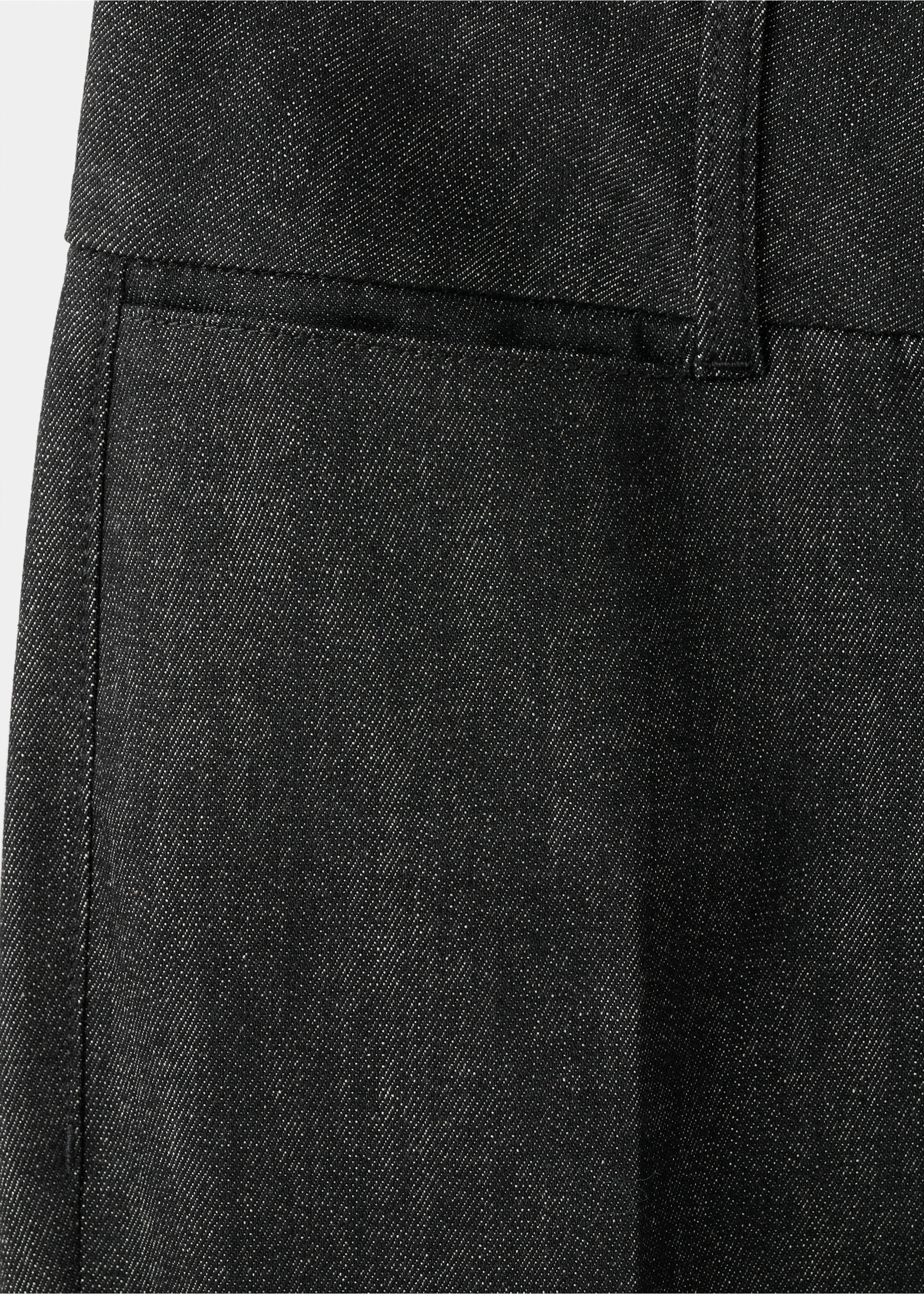 Close-up of dark grey denim fabric and waistband on women's trousers., Black. Ref: 27063329-00.