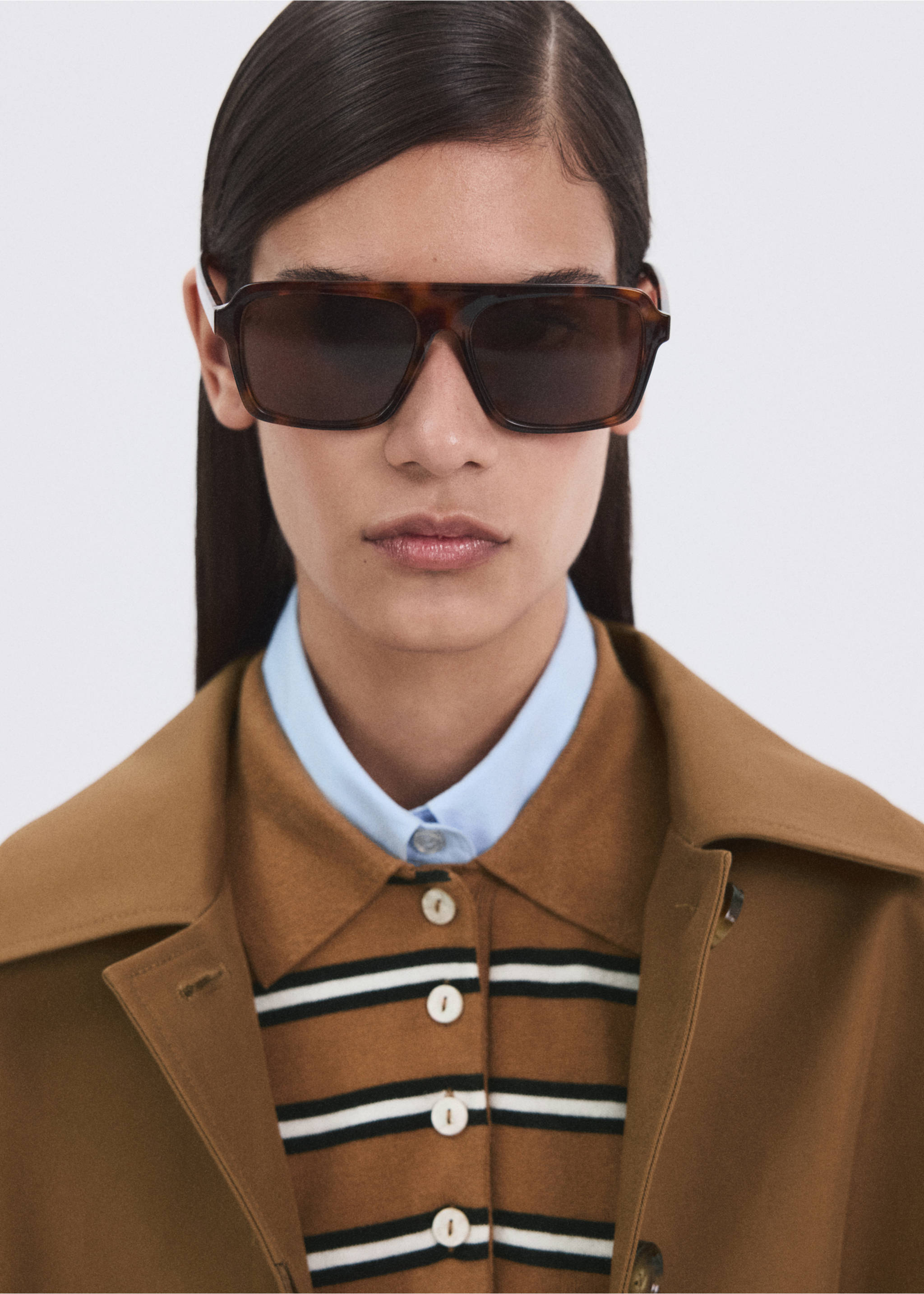 Striped polo-neck sweater - Details of the article 1, Caramel. Ref: 27065818-00.