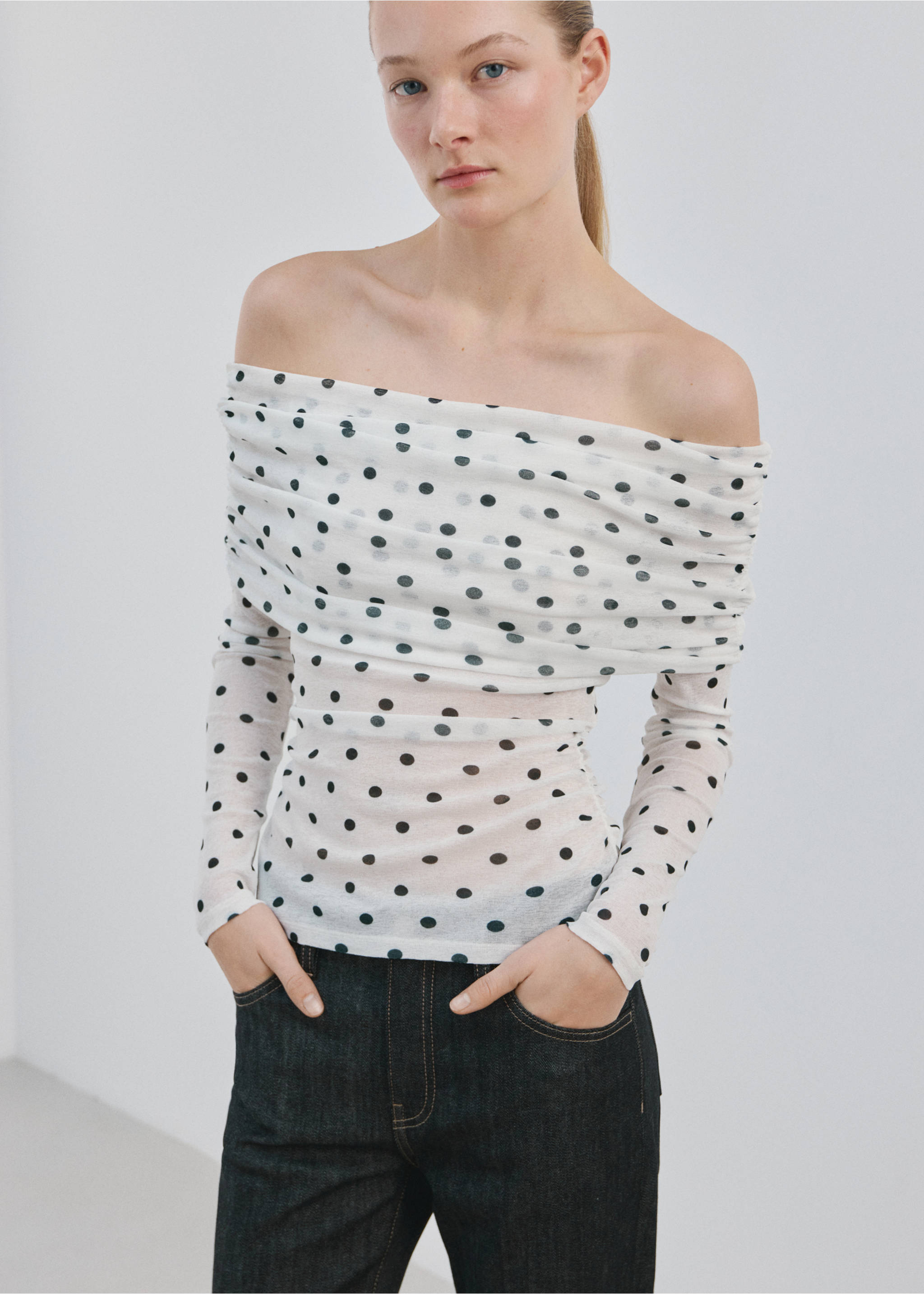 Polka dot strapless top - Medium plane, White. Ref: 27065842-00.