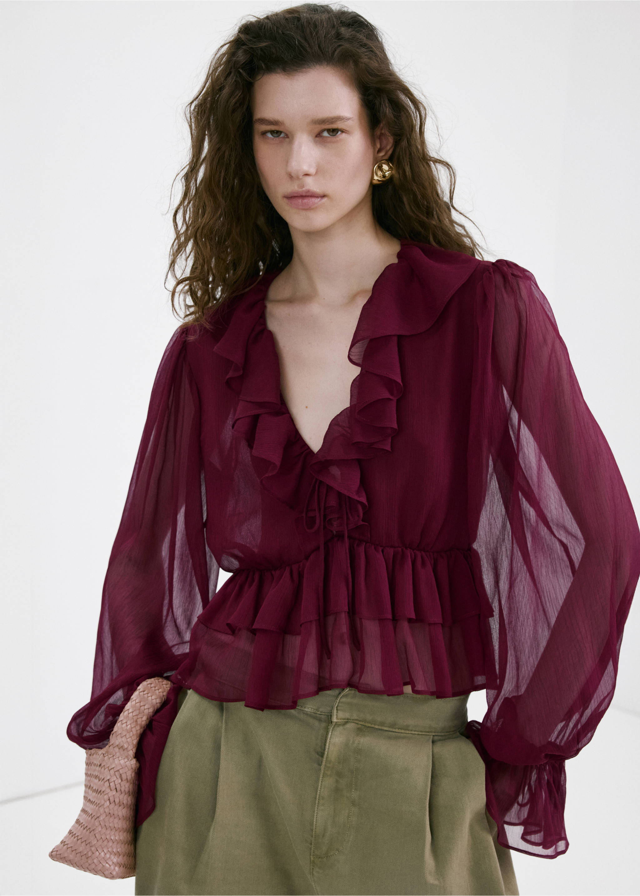 Blouse volants fluide - Plan moyen, Grenat. Ref: 27067160-00.