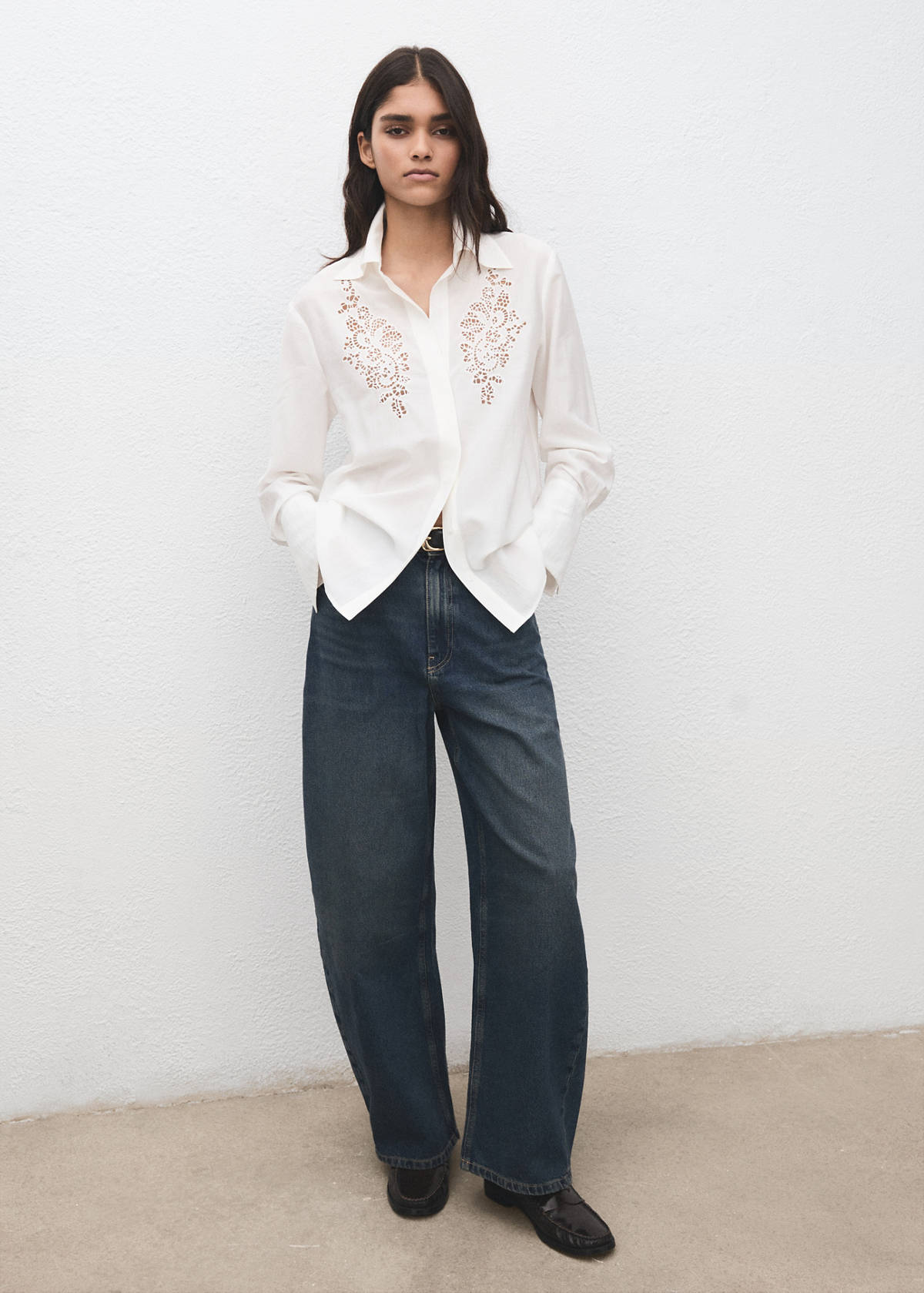 Embroidered openwork shirt