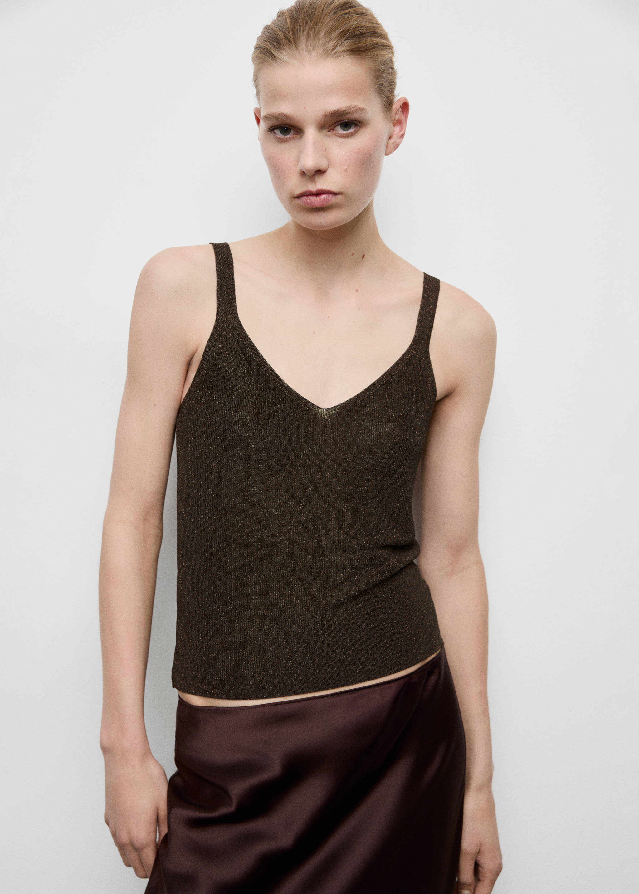 Lurex knitted V-neck top - Medium plane