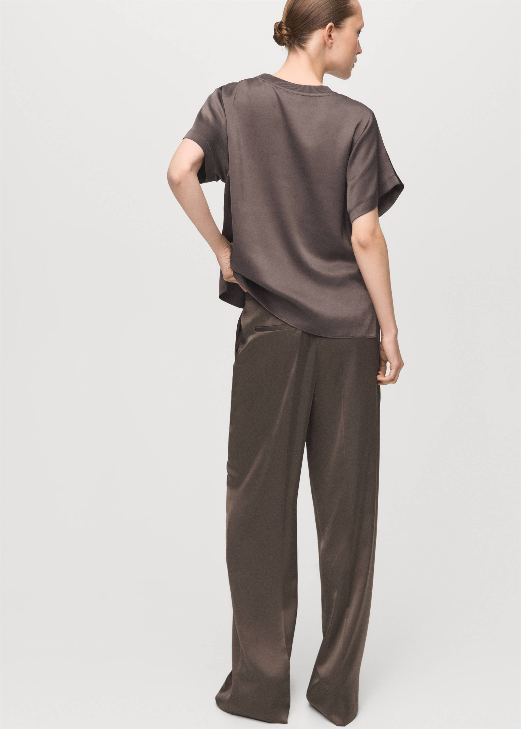 Satin straight-fit trousers - Reverse of the article, Medium Brown. Ref: 27071291-00.