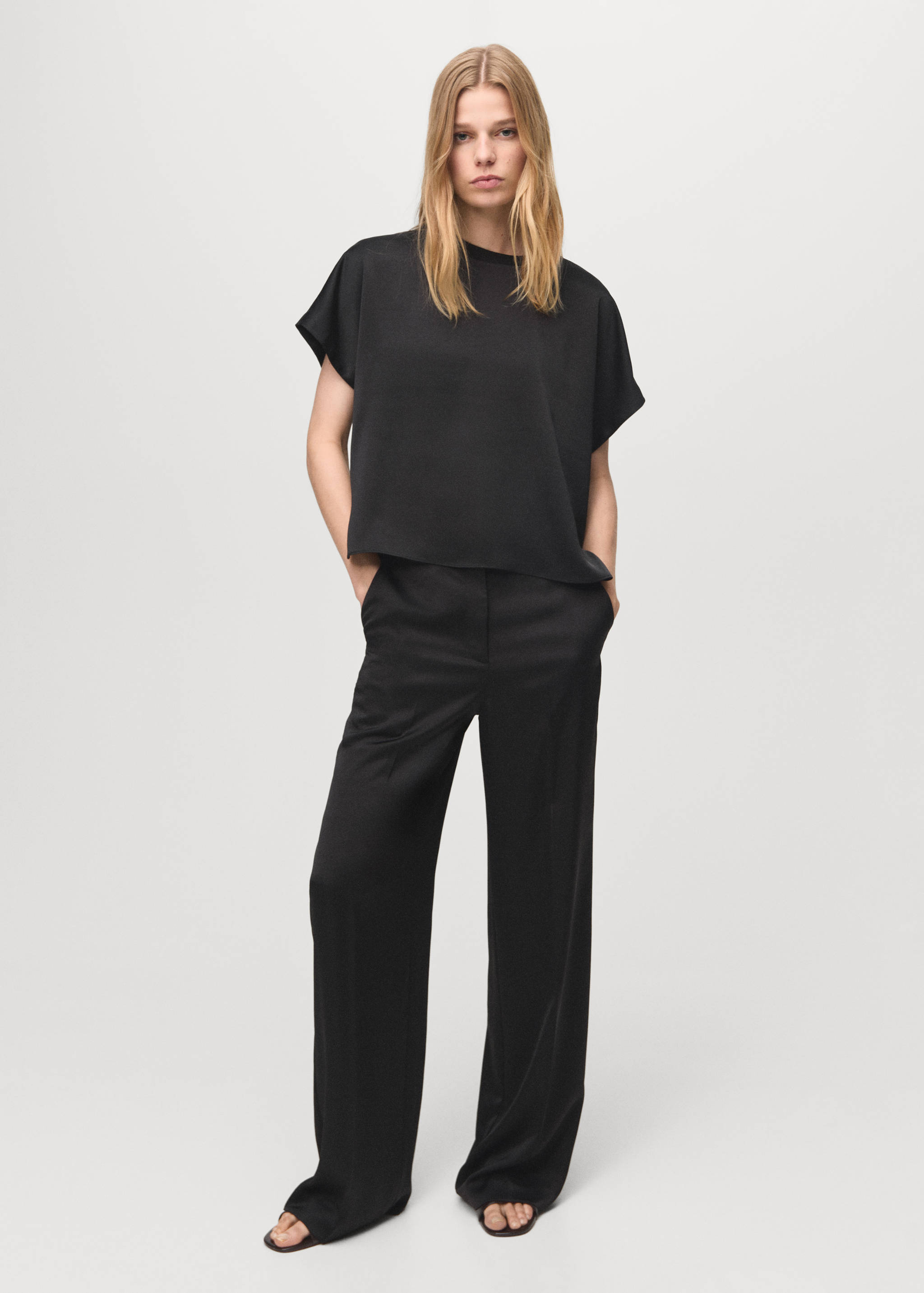 Satin straight-fit trousers - General plane