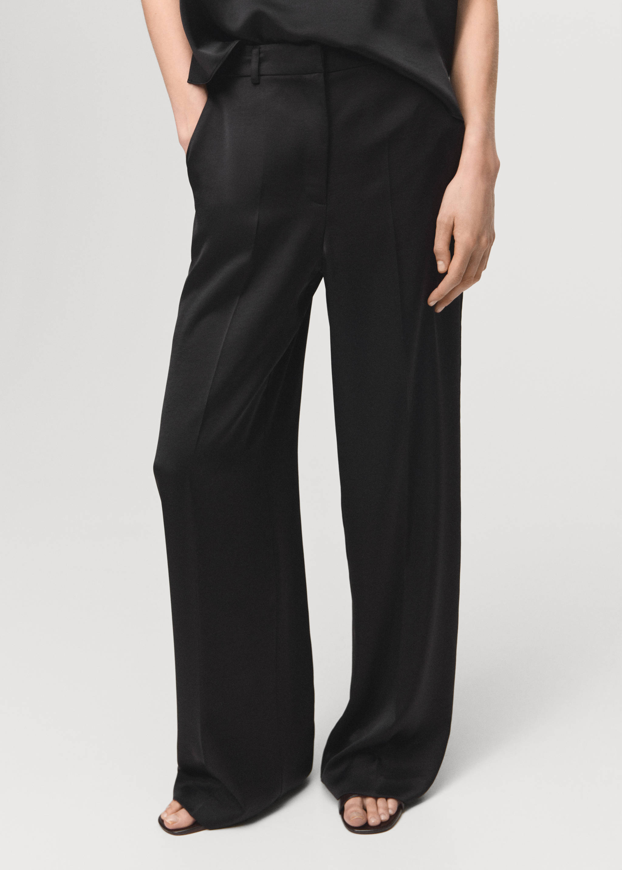 Satin straight-fit trousers - Medium plane