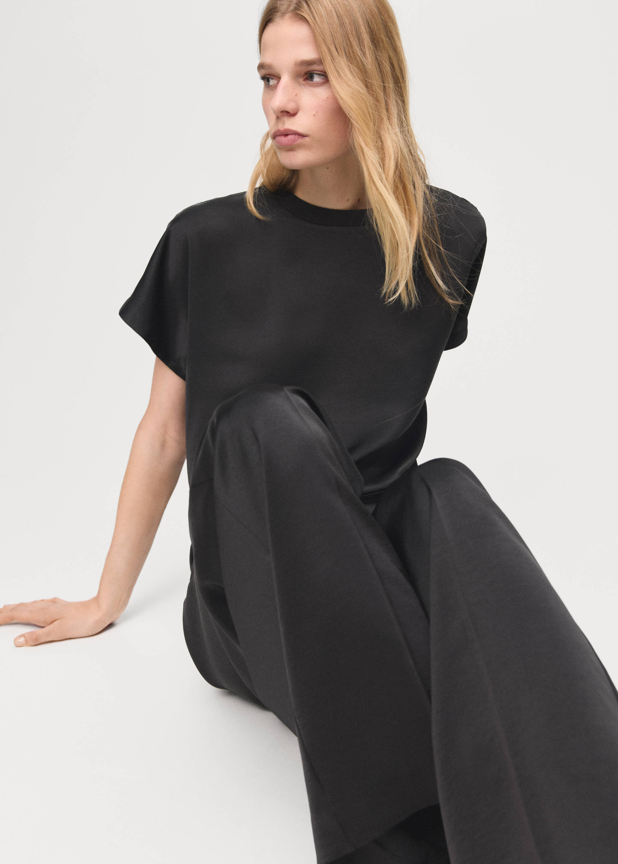 Satin straight-fit trousers - Details of the article 1