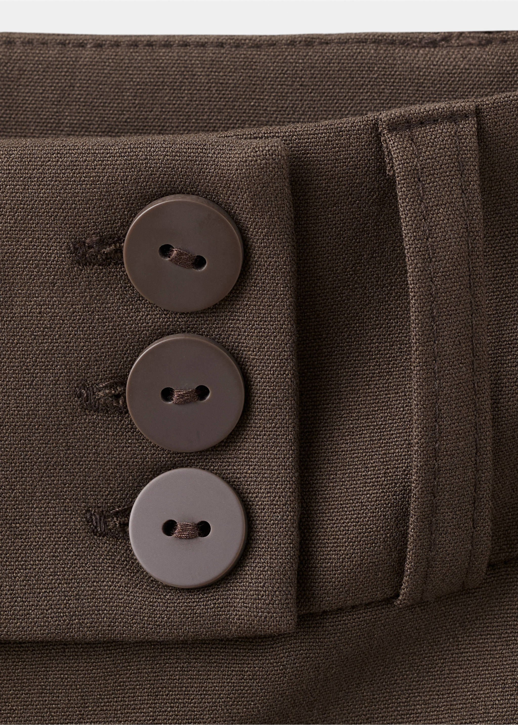 Close-up of brown trousers showing the three-button waistband detail., Brown. Ref: 27071539-00.