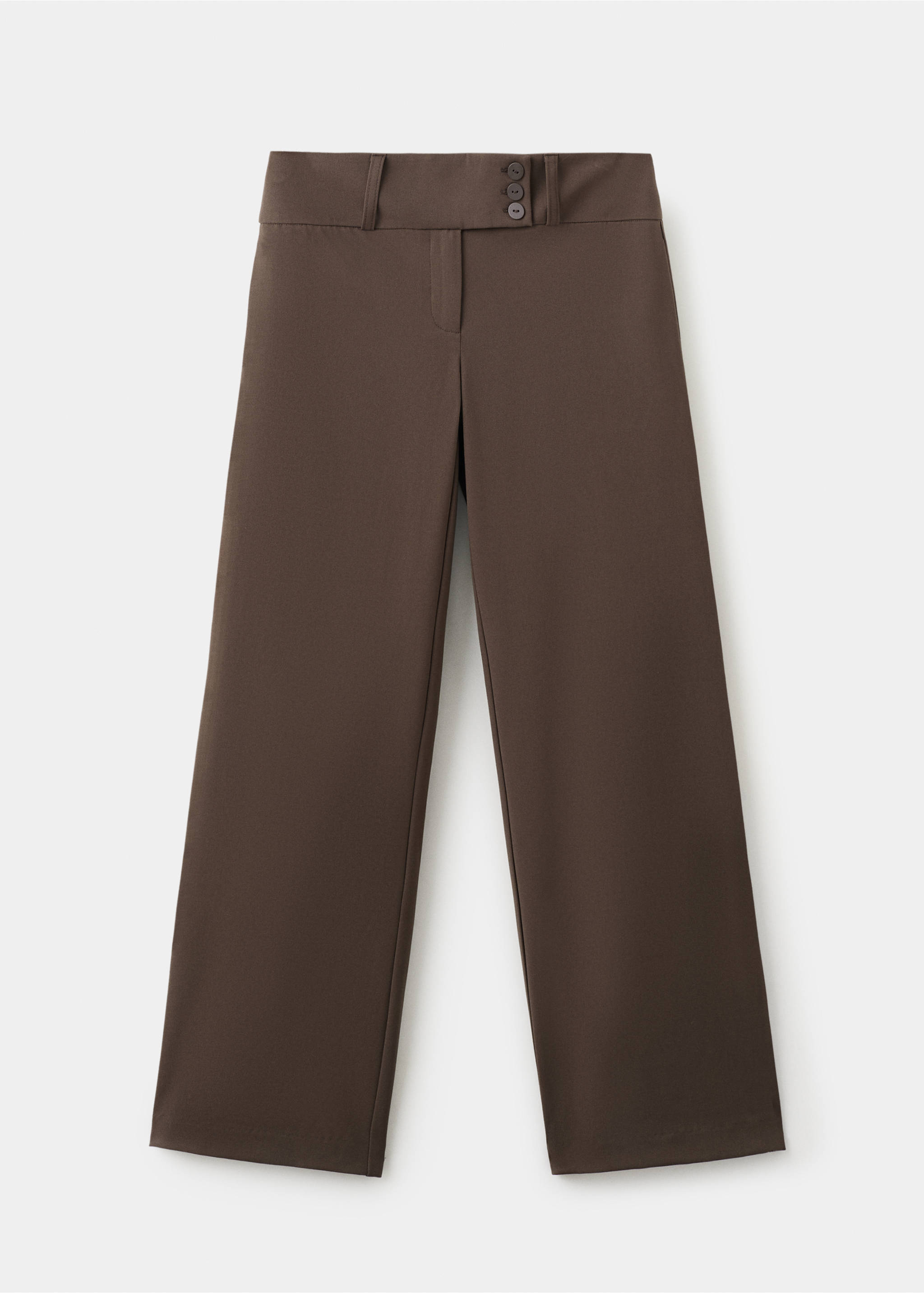 Brown trousers featuring a structured waistband with a three-button side tab., Brown. Ref: 27071539-00.