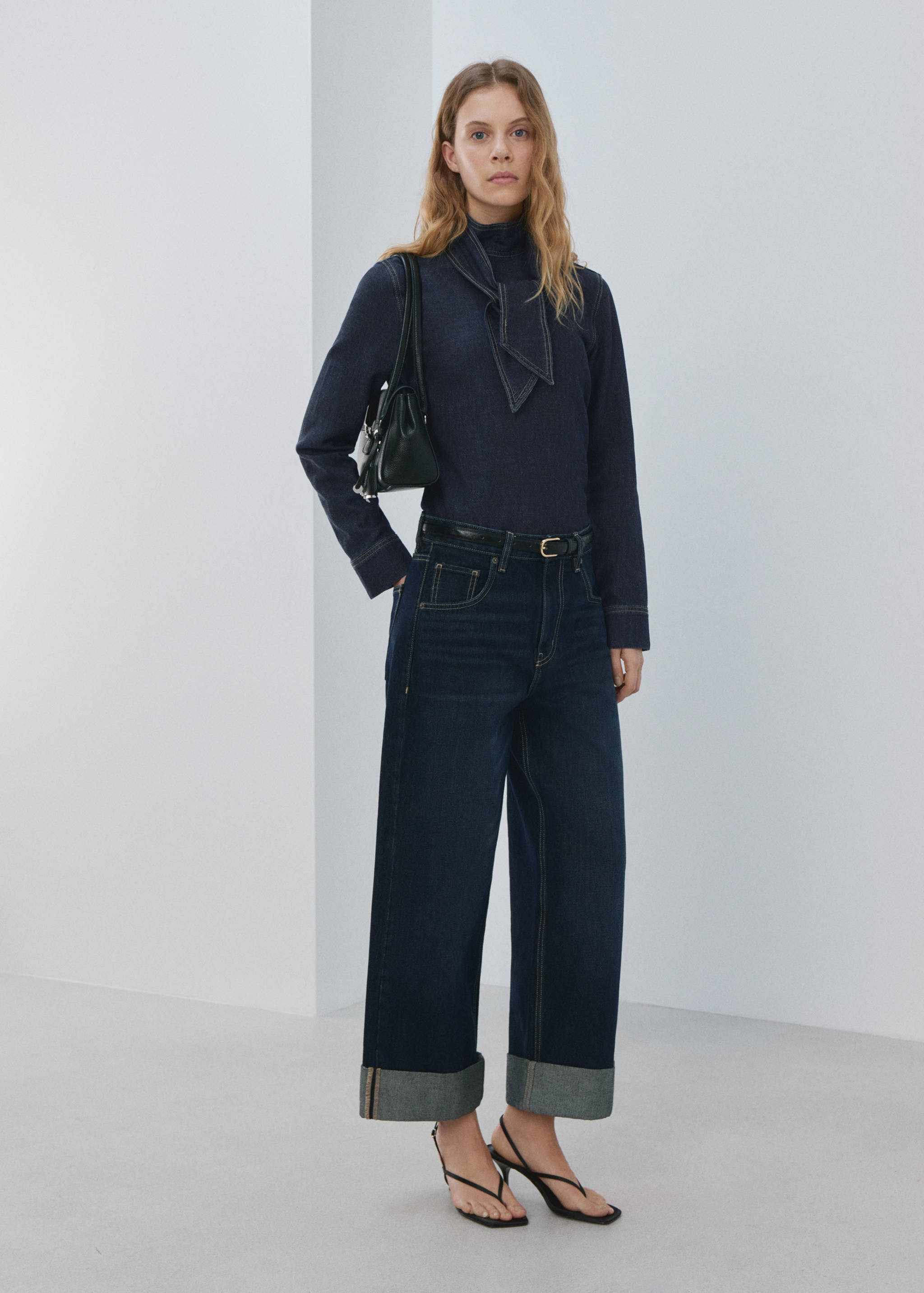 Denim shirt with tie fastening - General plane