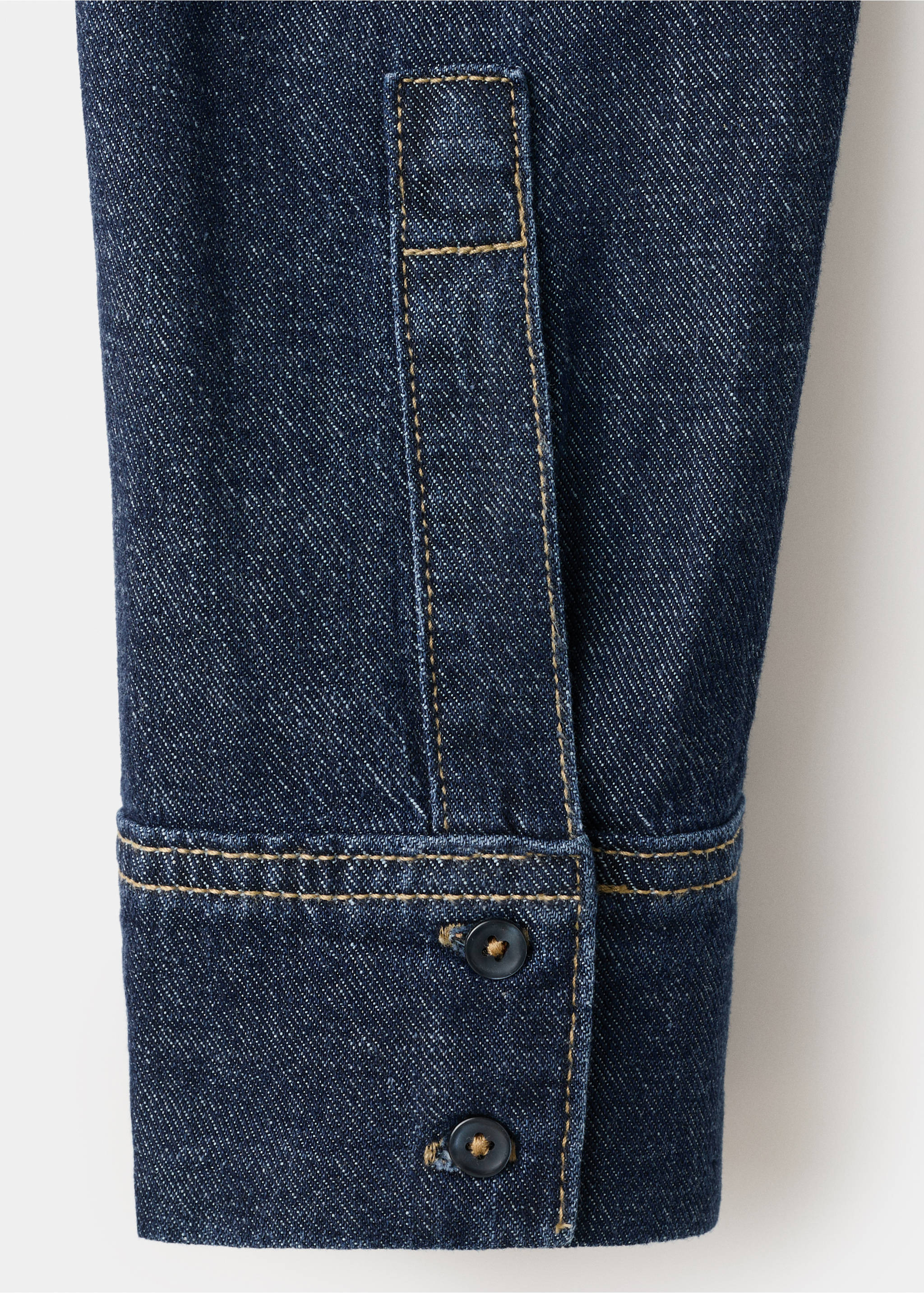Denim shirt with tie fastening - Details of the article 8, Dark Blue. Ref: 27073297-00.