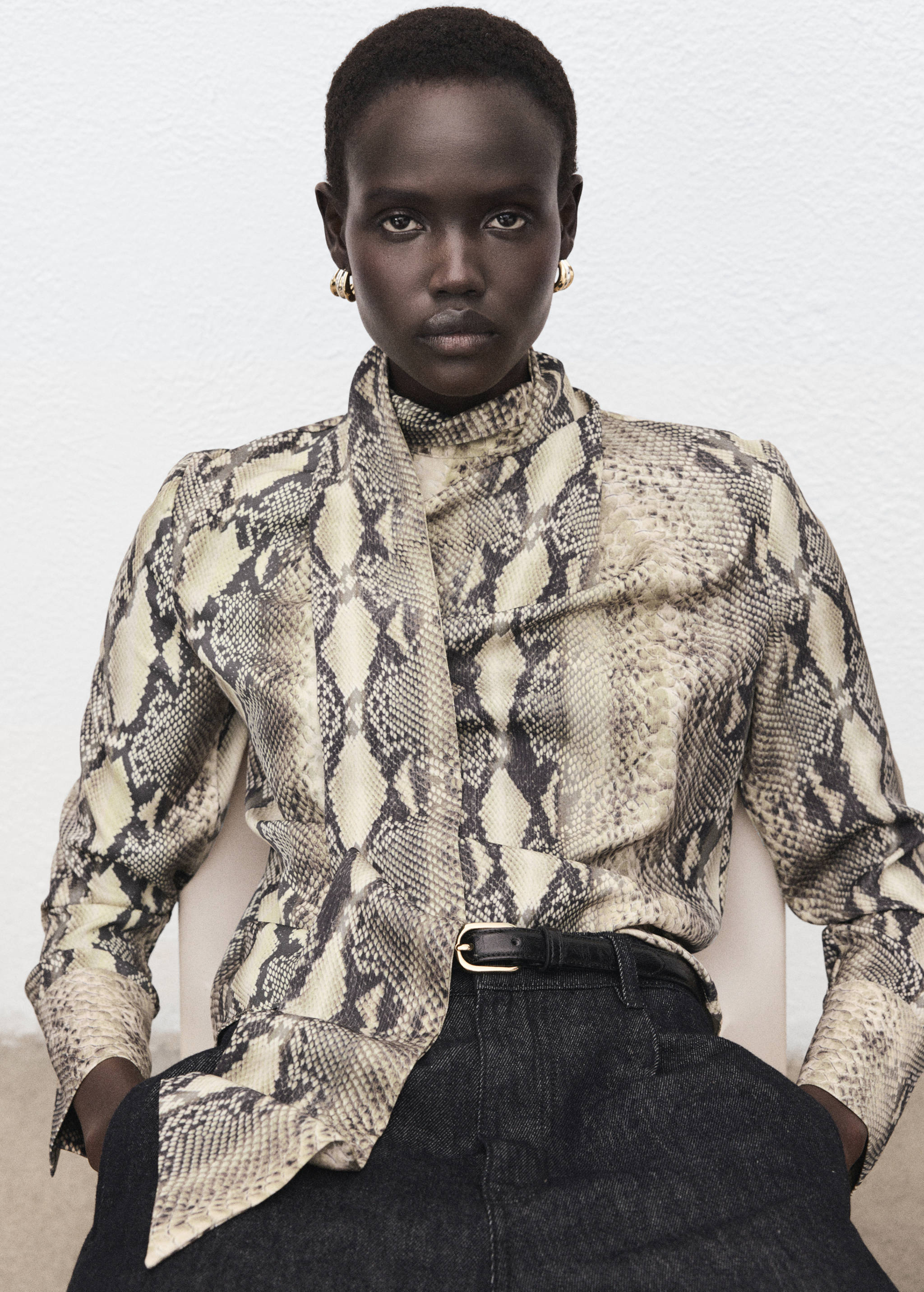 Animal-print blouse with scarf - Medium plane