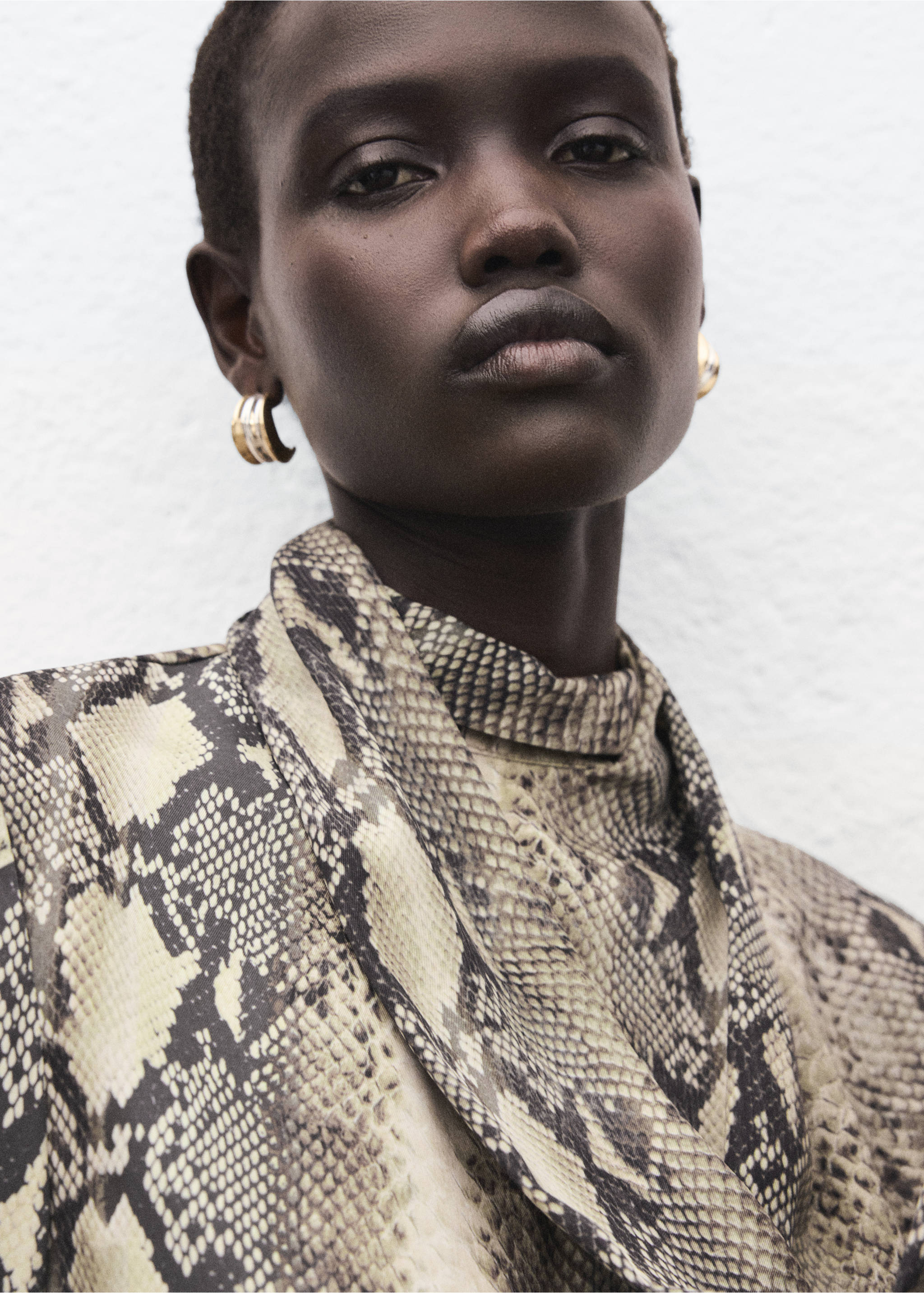 Animal-print blouse with scarf - Details of the article 1, Brown. Ref: 27081265-00.