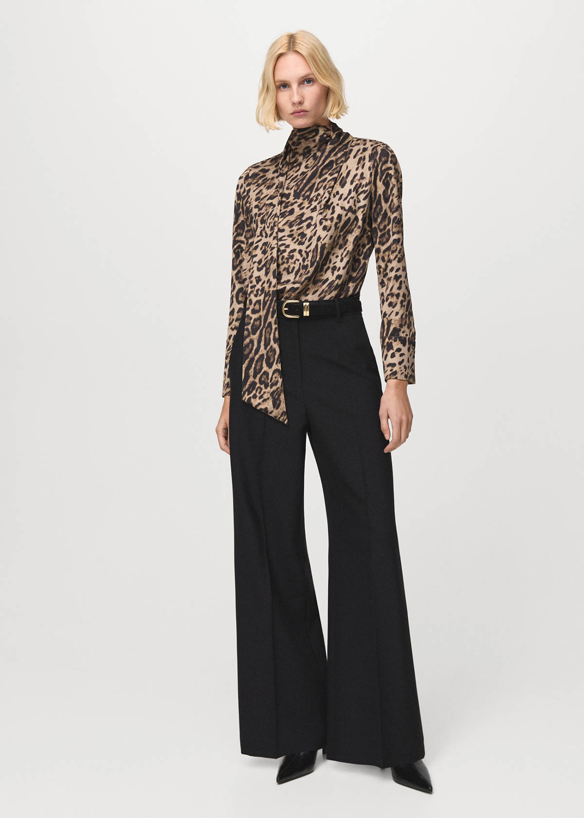 Animal-print blouse with scarf