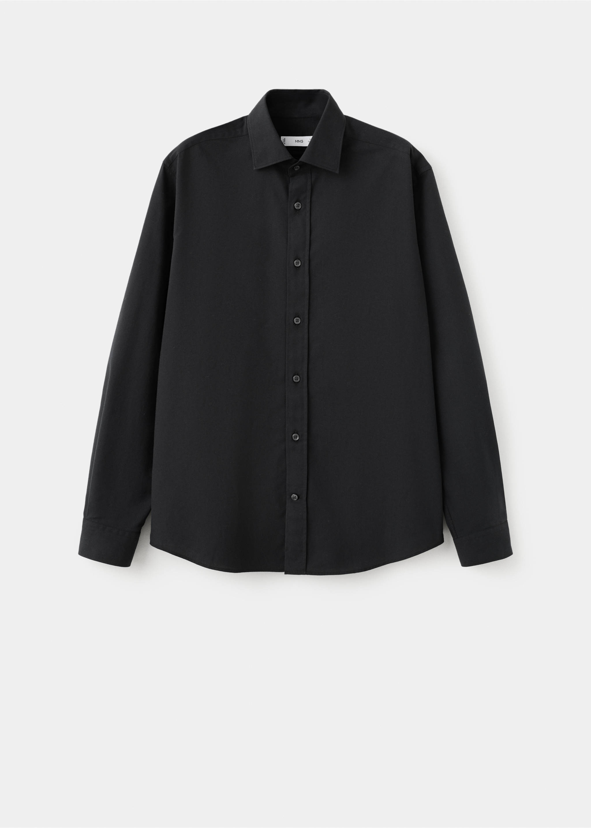 Black long-sleeved shirt with a classic collar and front button placket., Black. Ref: 27081310-00.