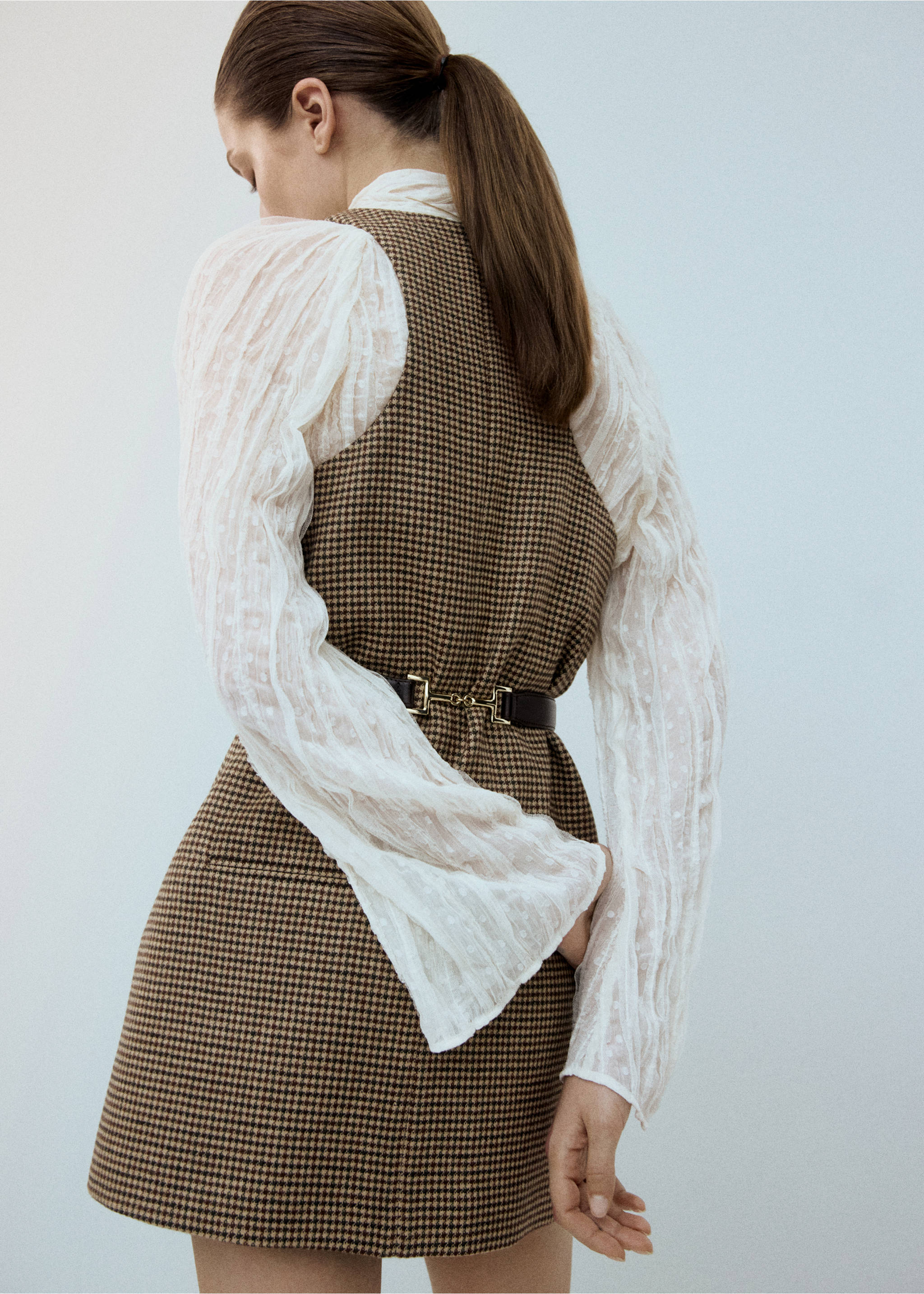 Houndstooth wool-blend dress - Reverse of the article, Medium Brown. Ref: 27081318-00.