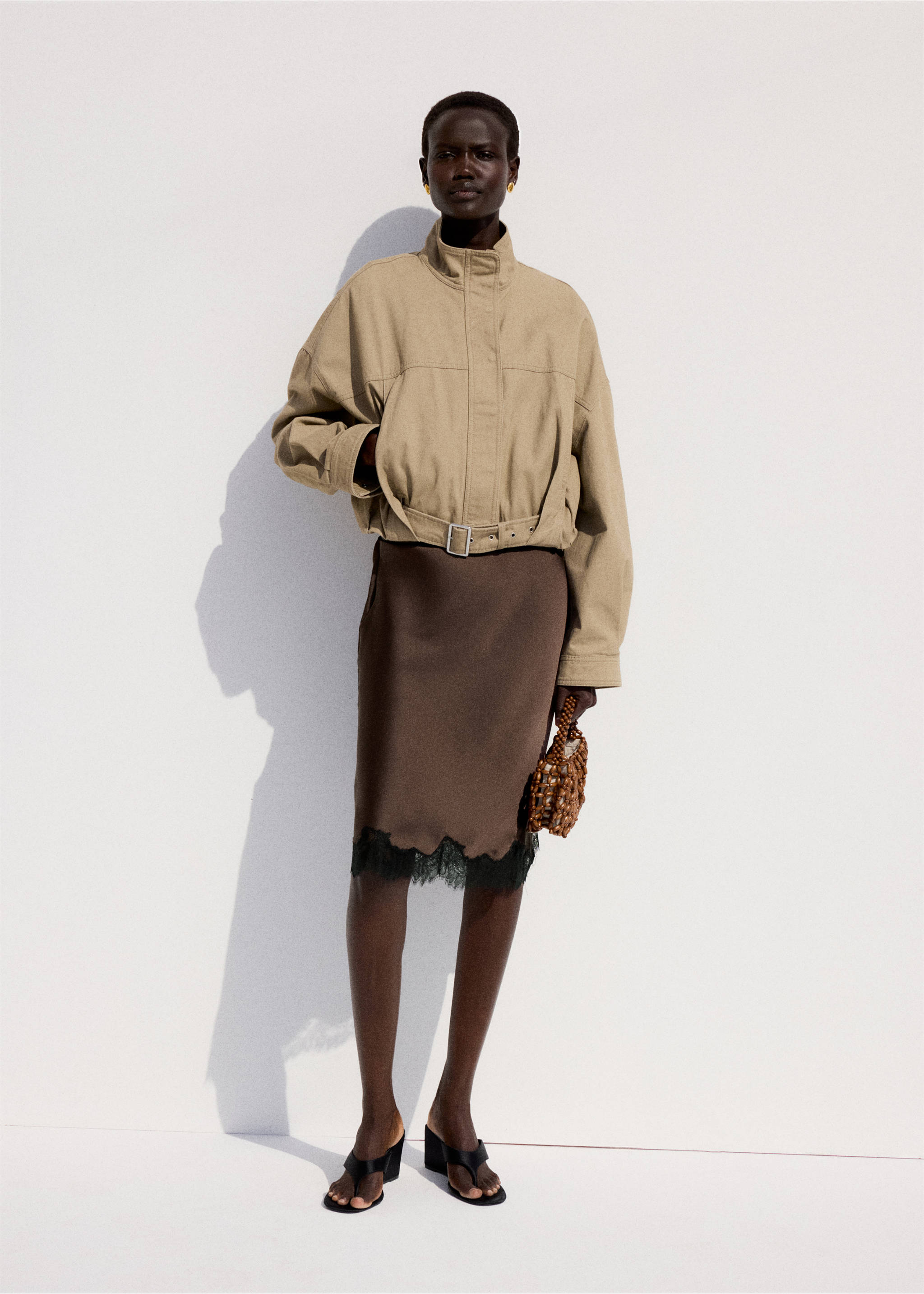 Satin lace skirt - General plane, Brown. Ref: 27081334-00.