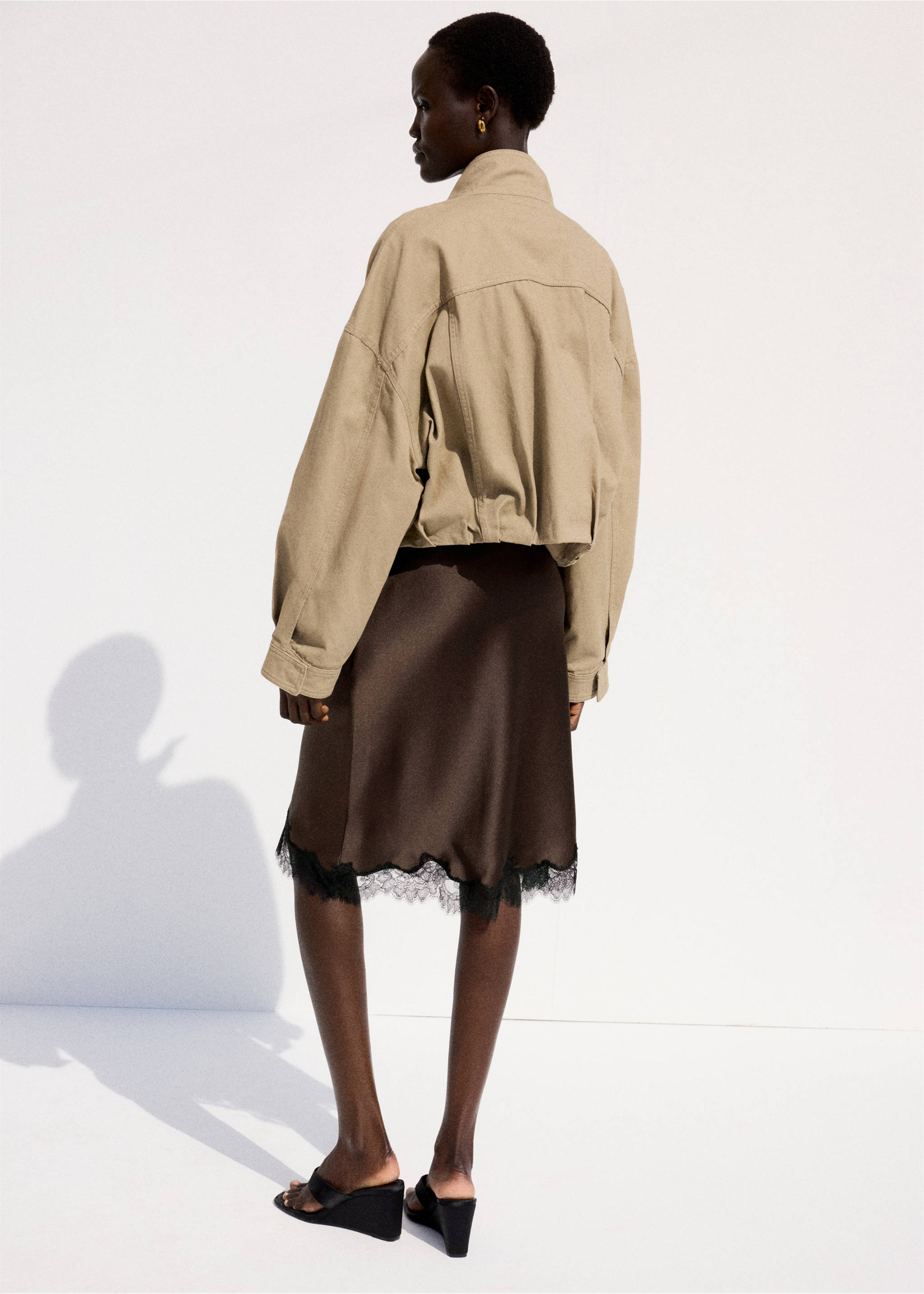 Satin lace skirt - Reverse of the article, Brown. Ref: 27081334-00.