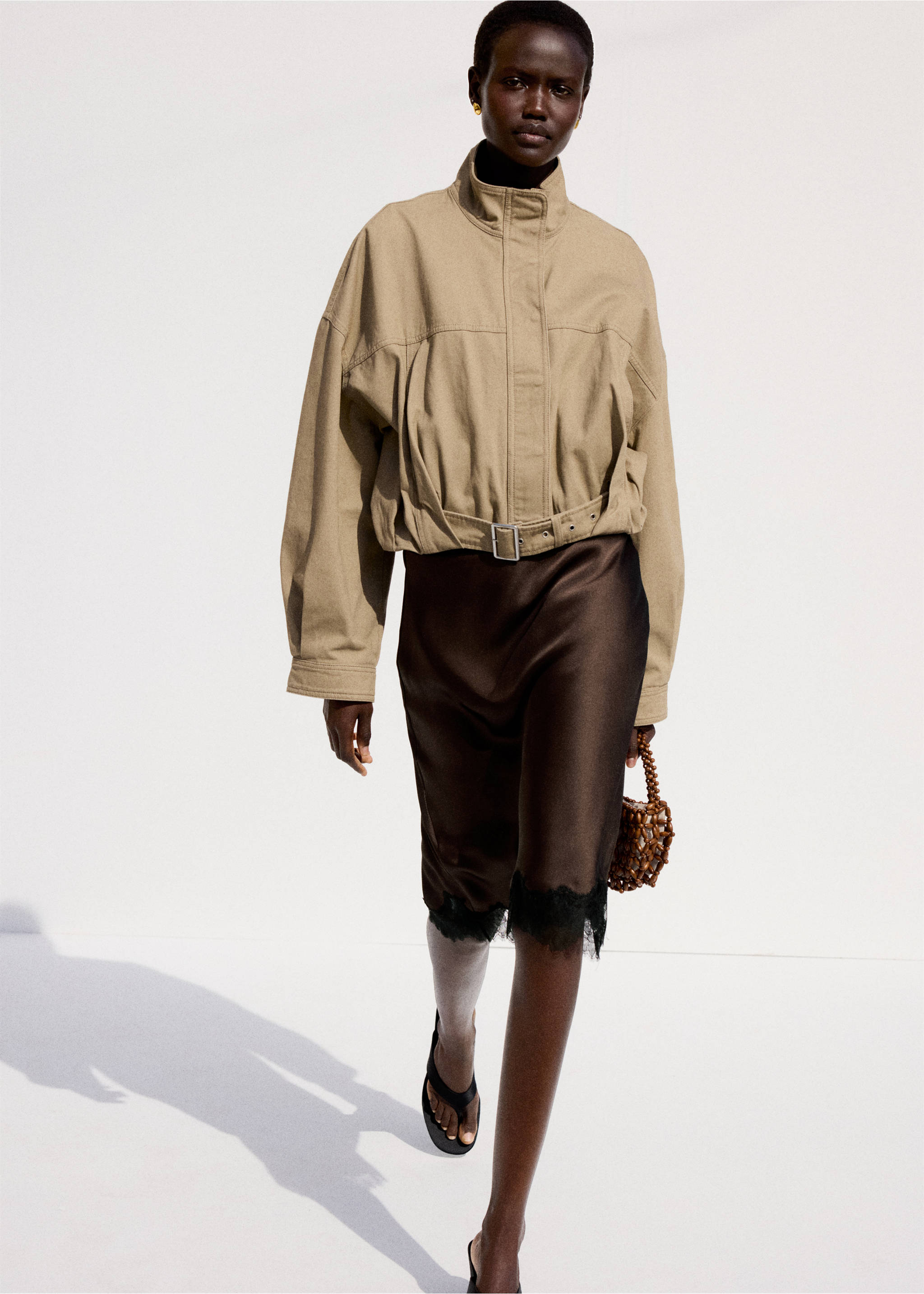 Satin lace skirt - Details of the article 3, Brown. Ref: 27081334-00.