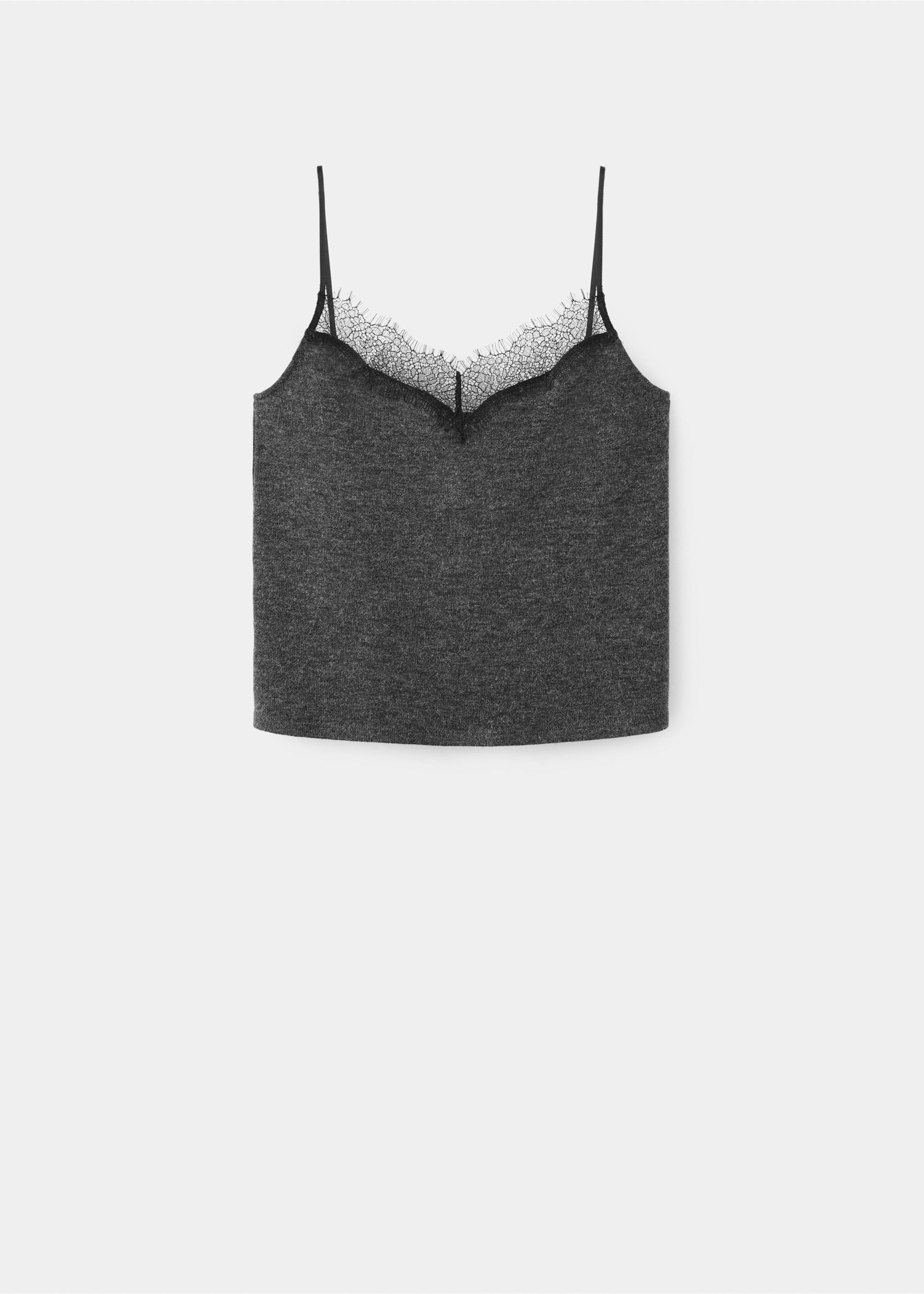 Top with lace neck - Article without model, Dark Heather Grey. Ref: 27081535-00.